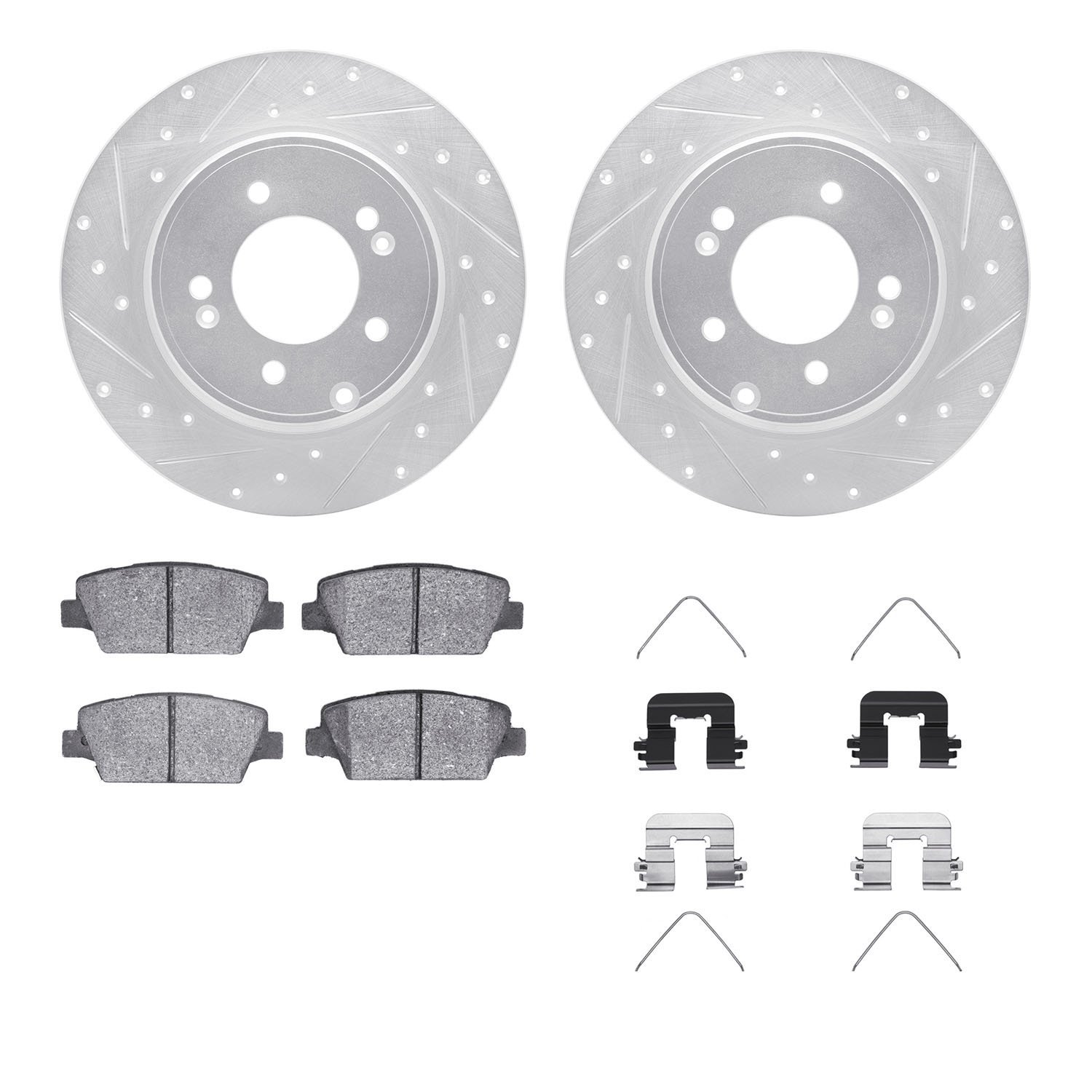 7312-21045 Drilled/Slotted Brake Rotor with 3000-Series Ceramic Brake Pads Kit & Hardware [Silver], 2017-2019 Kia/Hyundai/Genesi