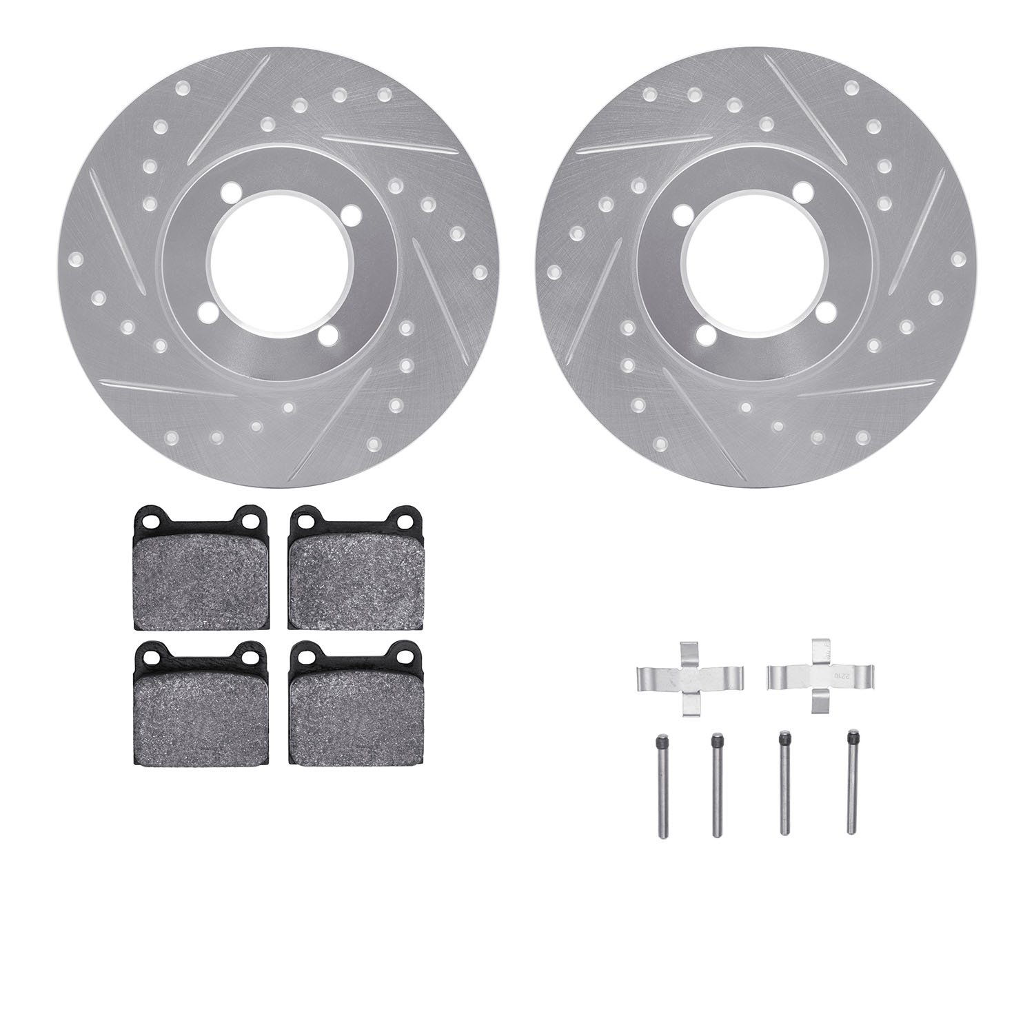 7312-22004 Drilled/Slotted Brake Rotor with 3000-Series Ceramic Brake Pads Kit & Hardware [Silver], 1974-1974 Opel, Position: Fr