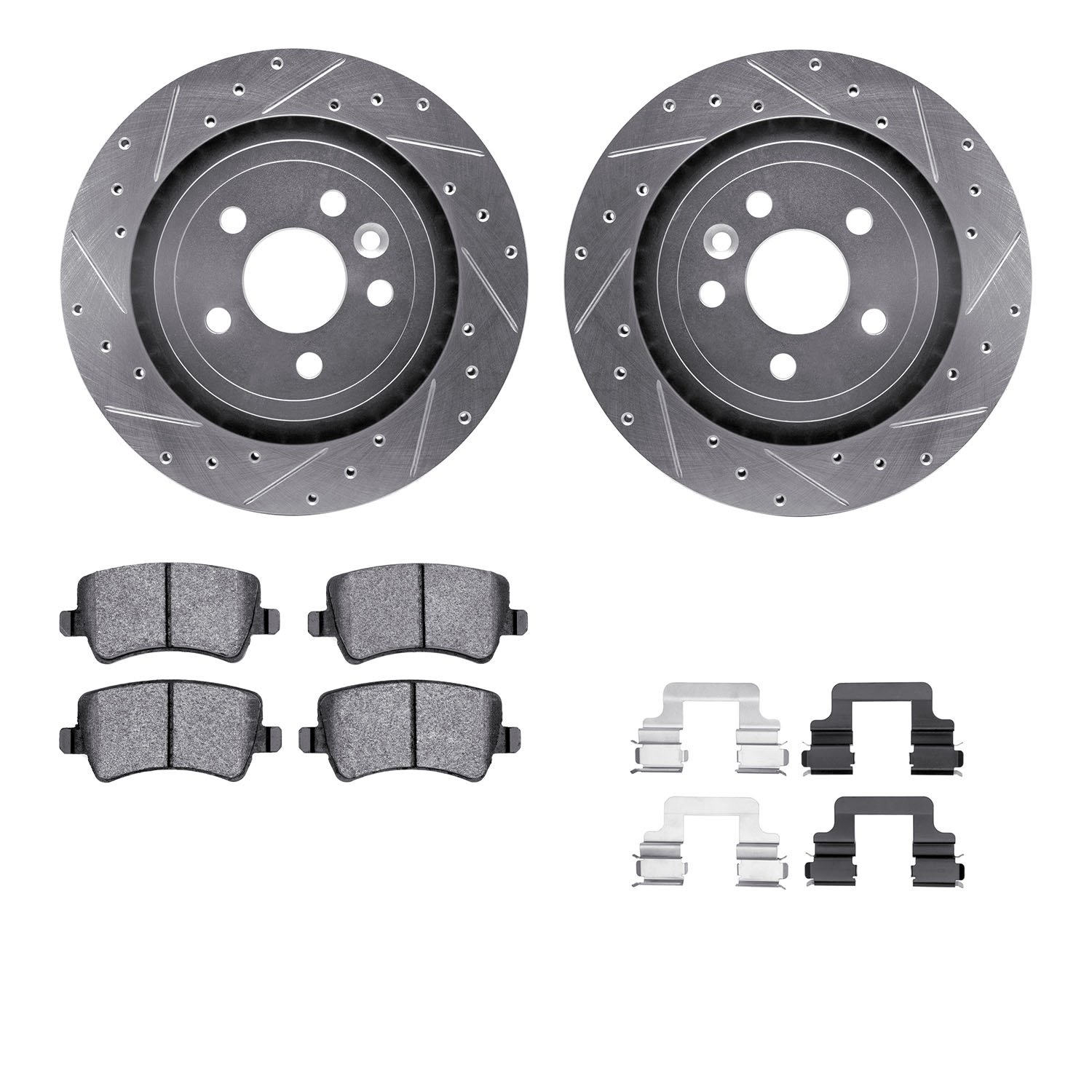 7312-27062 Drilled/Slotted Brake Rotor with 3000-Series Ceramic Brake Pads Kit & Hardware [Silver], 2007-2015 Volvo, Position: R