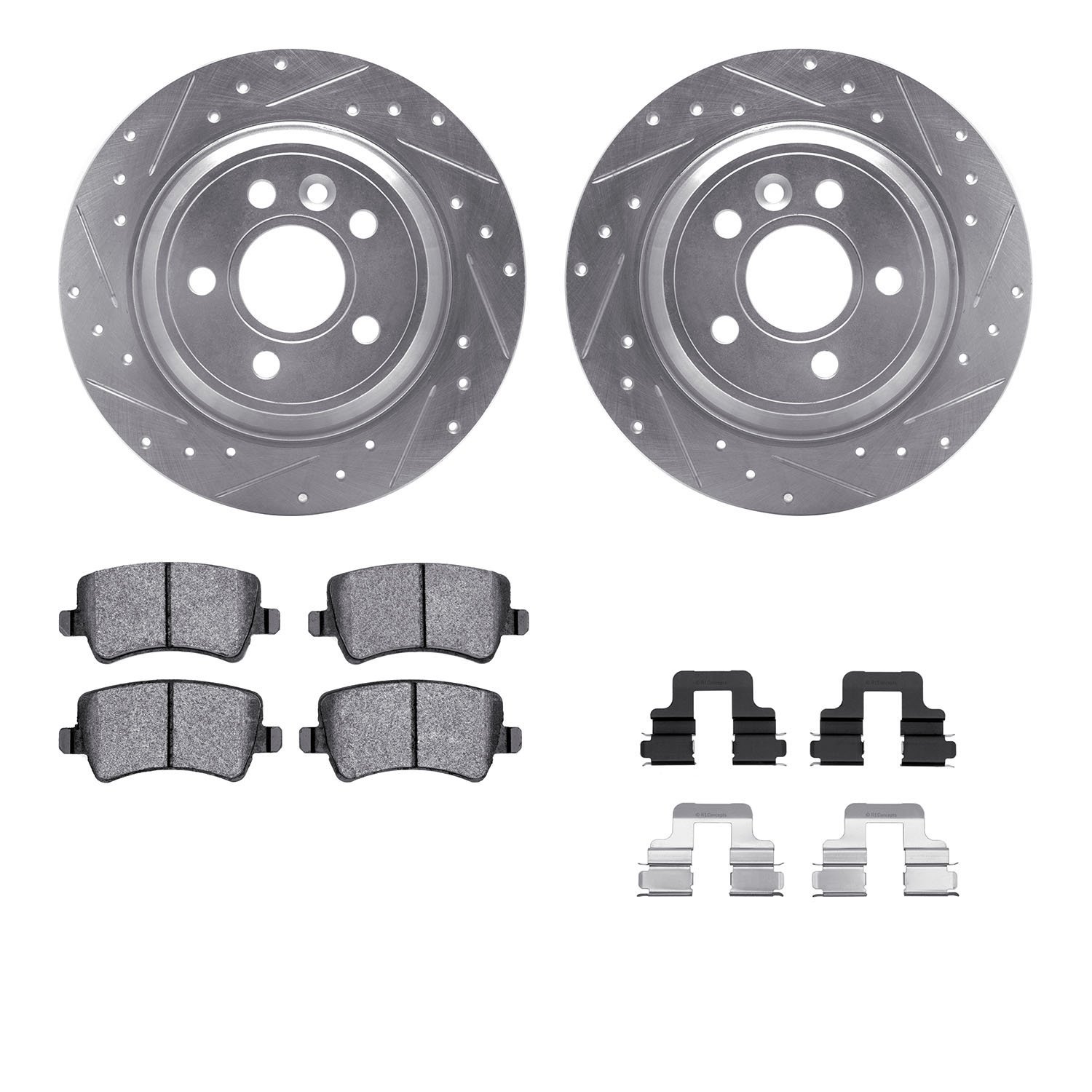 7312-27065 Drilled/Slotted Brake Rotor with 3000-Series Ceramic Brake Pads Kit & Hardware [Silver], 2008-2008 Volvo, Position: R