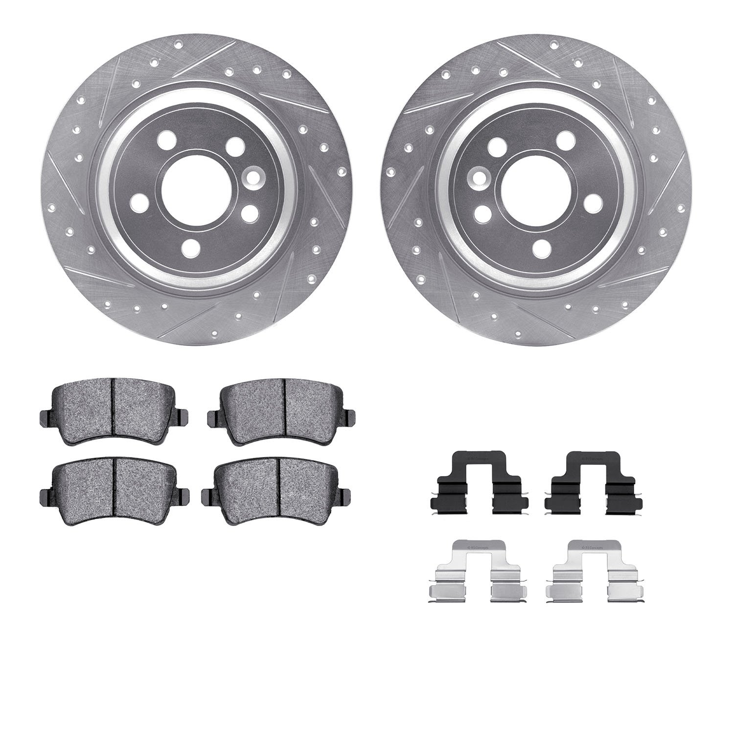 7312-27066 Drilled/Slotted Brake Rotor with 3000-Series Ceramic Brake Pads Kit & Hardware [Silver], 2007-2018 Volvo, Position: R