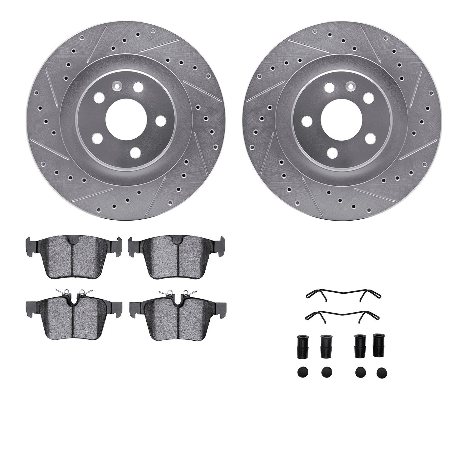 7312-27072 Drilled/Slotted Brake Rotor with 3000-Series Ceramic Brake Pads Kit & Hardware [Silver], 2016-2021 Volvo, Position: R
