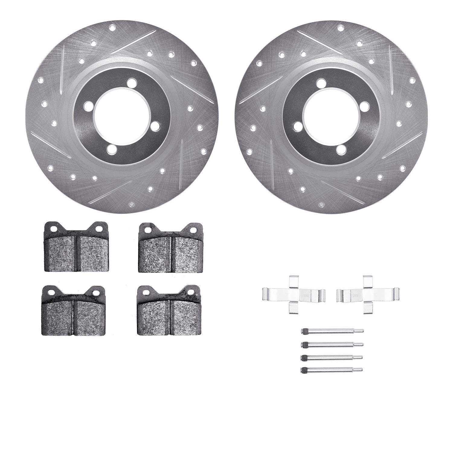 7312-31005 Drilled/Slotted Brake Rotor with 3000-Series Ceramic Brake Pads Kit & Hardware [Silver], 1969-1976 BMW, Position: Fro