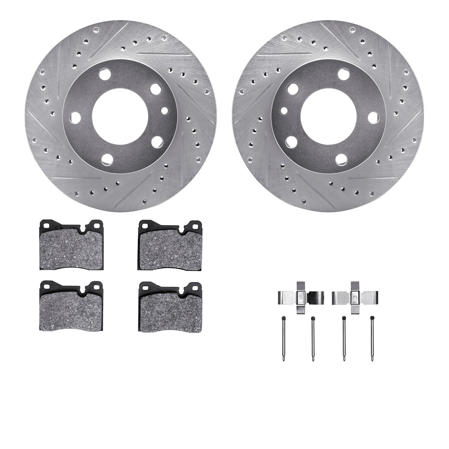 7312-31006 Drilled/Slotted Brake Rotor with 3000-Series Ceramic Brake Pads Kit & Hardware [Silver], 1976-1982 BMW, Position: Fro