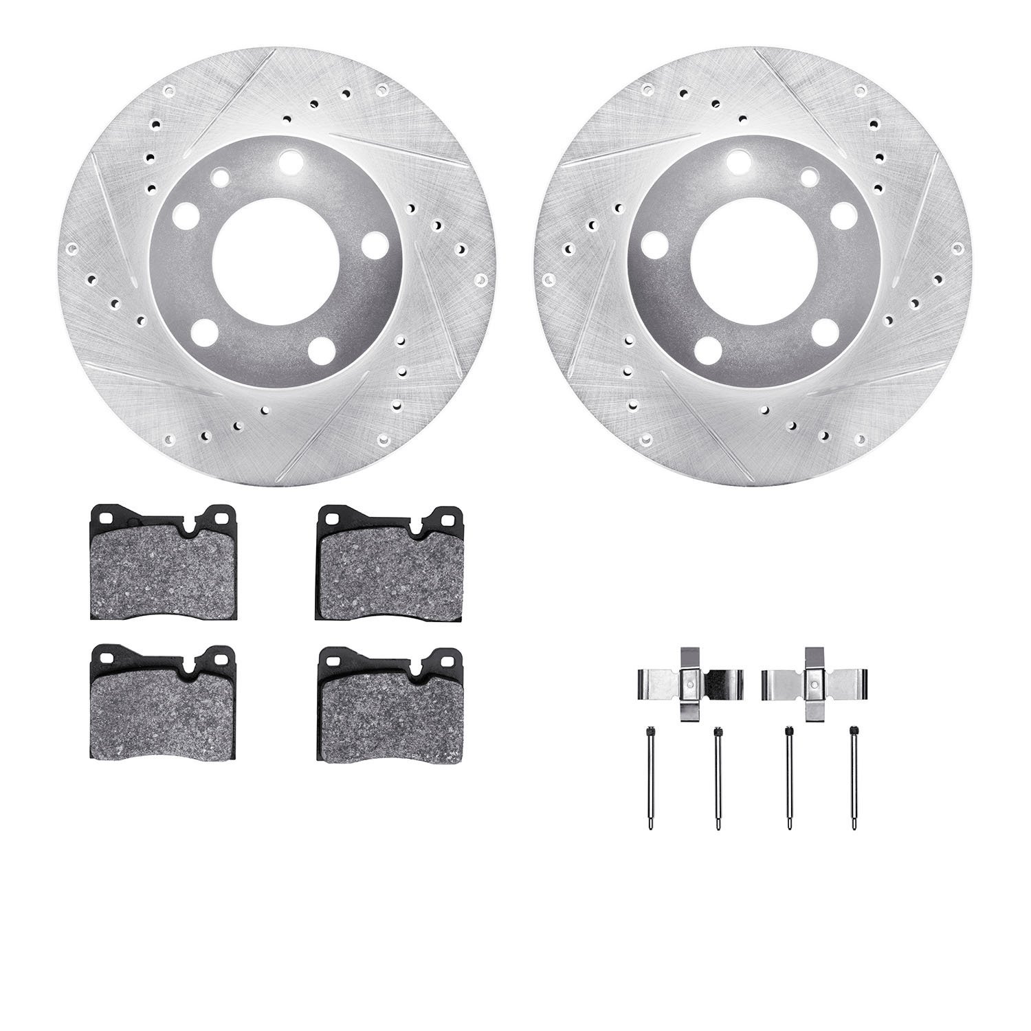 7312-31007 Drilled/Slotted Brake Rotor with 3000-Series Ceramic Brake Pads Kit & Hardware [Silver], 1982-1986 BMW, Position: Fro