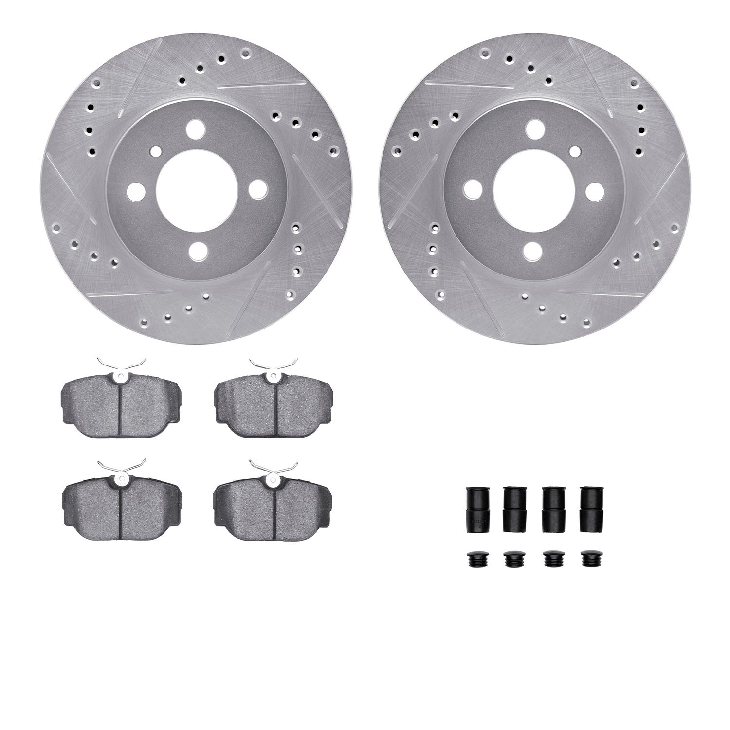 7312-31031 Drilled/Slotted Brake Rotor with 3000-Series Ceramic Brake Pads Kit & Hardware [Silver], 1984-1991 BMW, Position: Fro