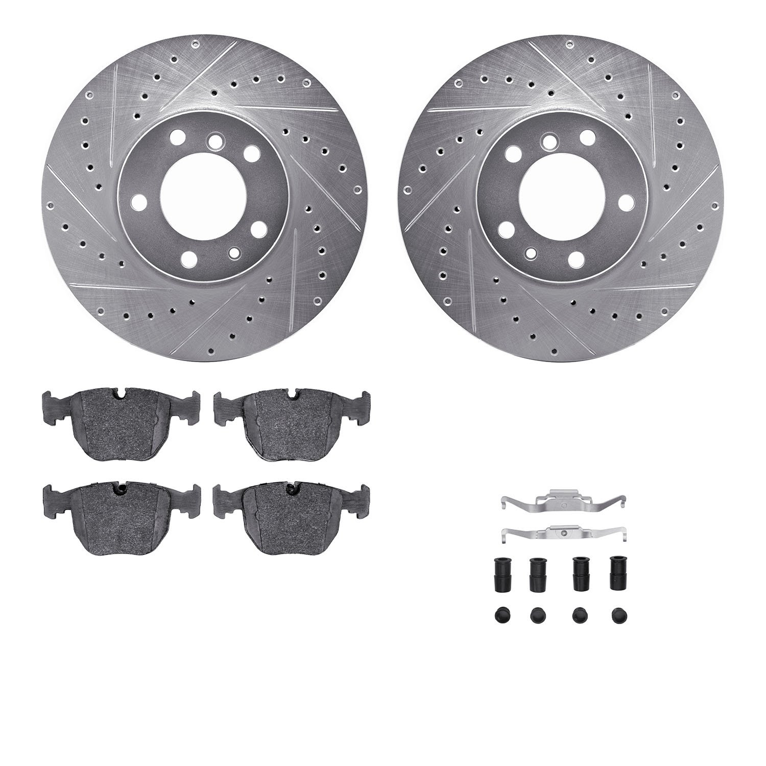 7312-31044 Drilled/Slotted Brake Rotor with 3000-Series Ceramic Brake Pads Kit & Hardware [Silver], 2000-2000 BMW, Position: Fro