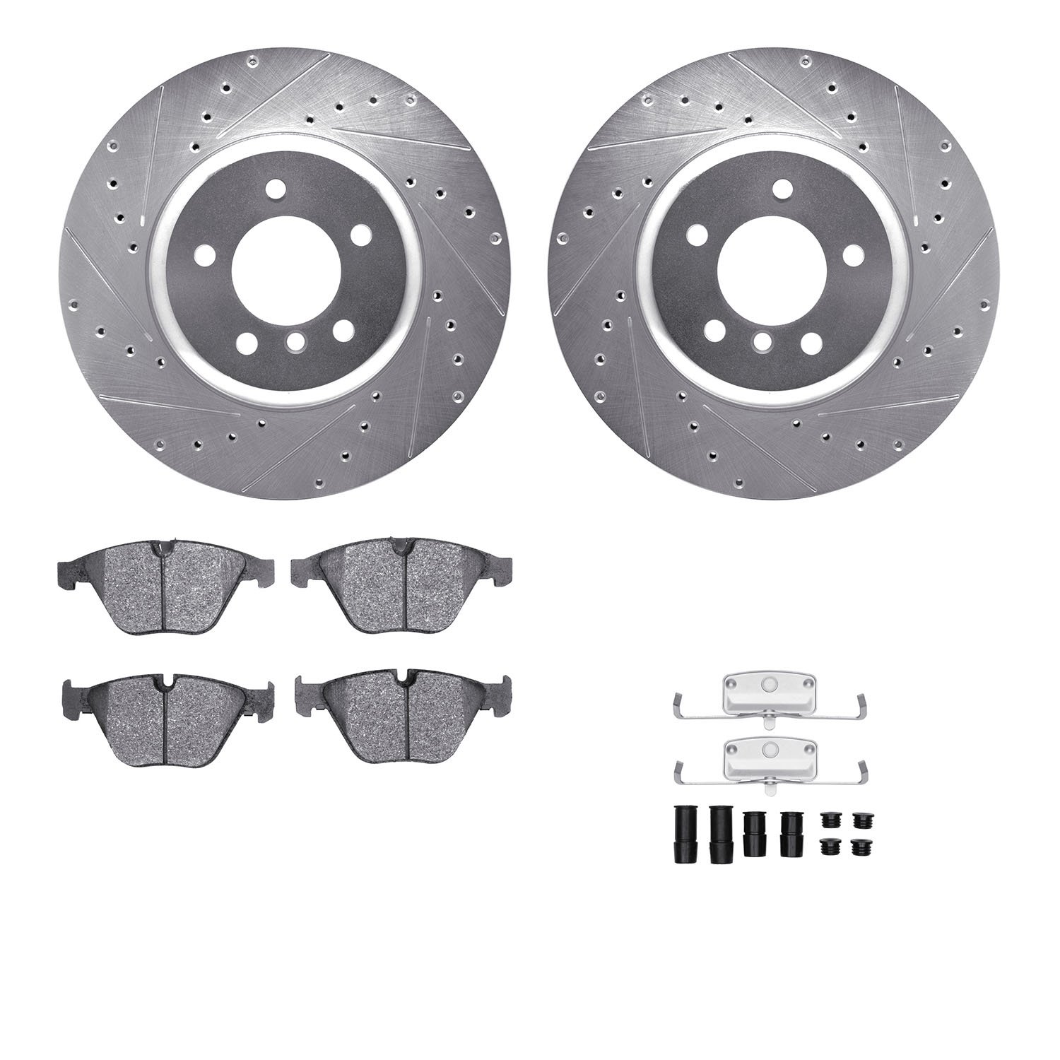 7312-31071 Drilled/Slotted Brake Rotor with 3000-Series Ceramic Brake Pads Kit & Hardware [Silver], 2011-2016 BMW, Position: Fro