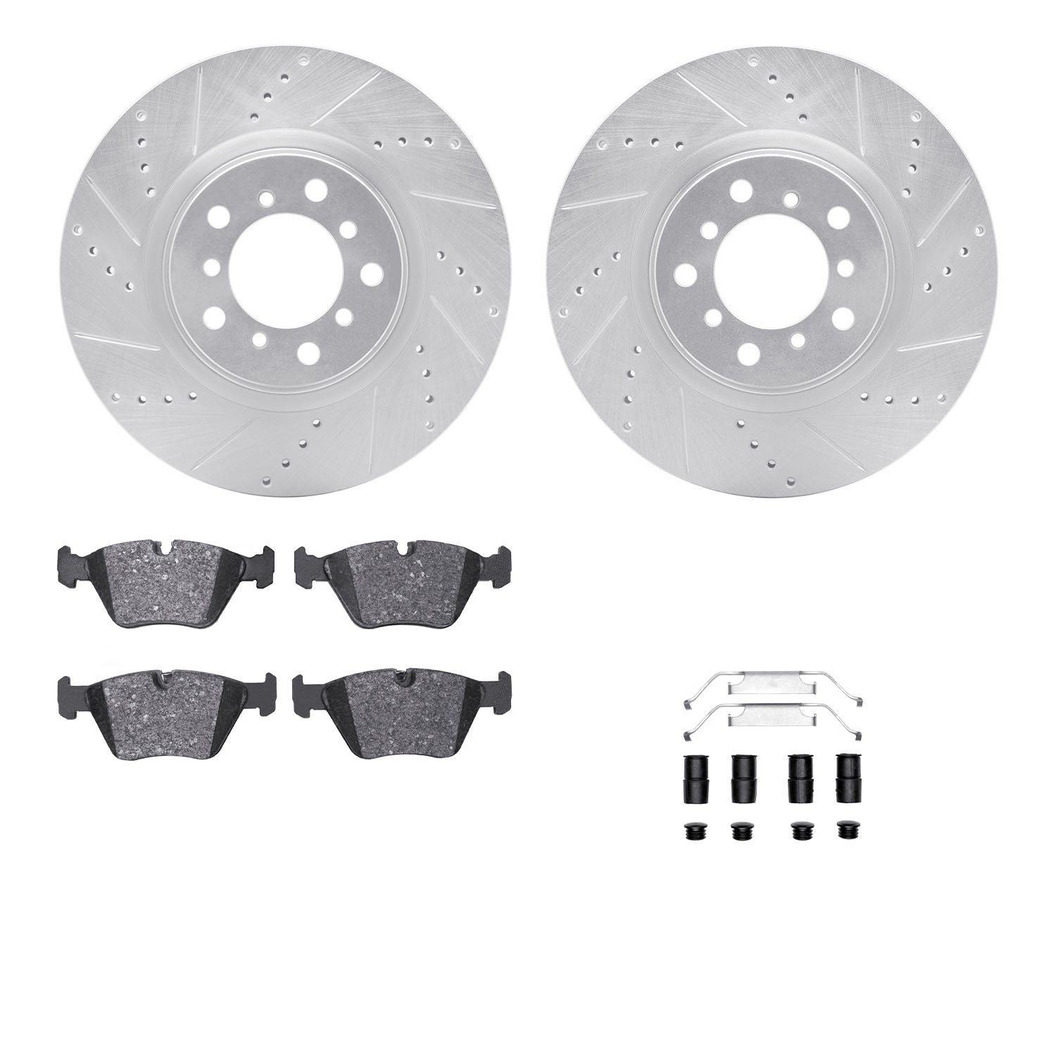 7312-31079 Drilled/Slotted Brake Rotor with 3000-Series Ceramic Brake Pads Kit & Hardware [Silver], 2006-2006 BMW, Position: Fro