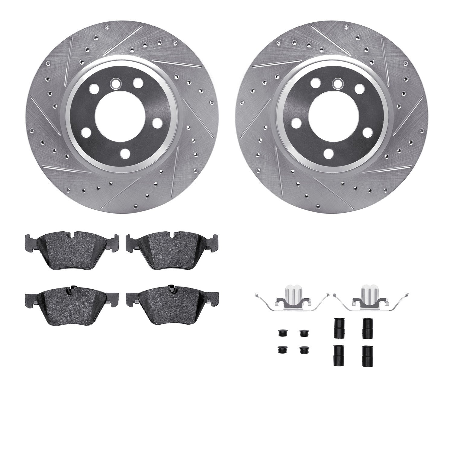 7312-31083 Drilled/Slotted Brake Rotor with 3000-Series Ceramic Brake Pads Kit & Hardware [Silver], 2006-2012 BMW, Position: Fro
