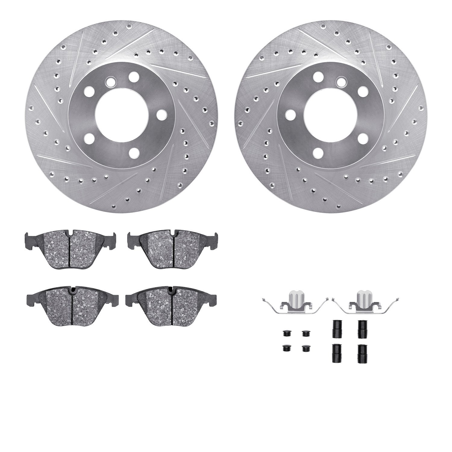 7312-31088 Drilled/Slotted Brake Rotor with 3000-Series Ceramic Brake Pads Kit & Hardware [Silver], 2007-2015 BMW, Position: Fro