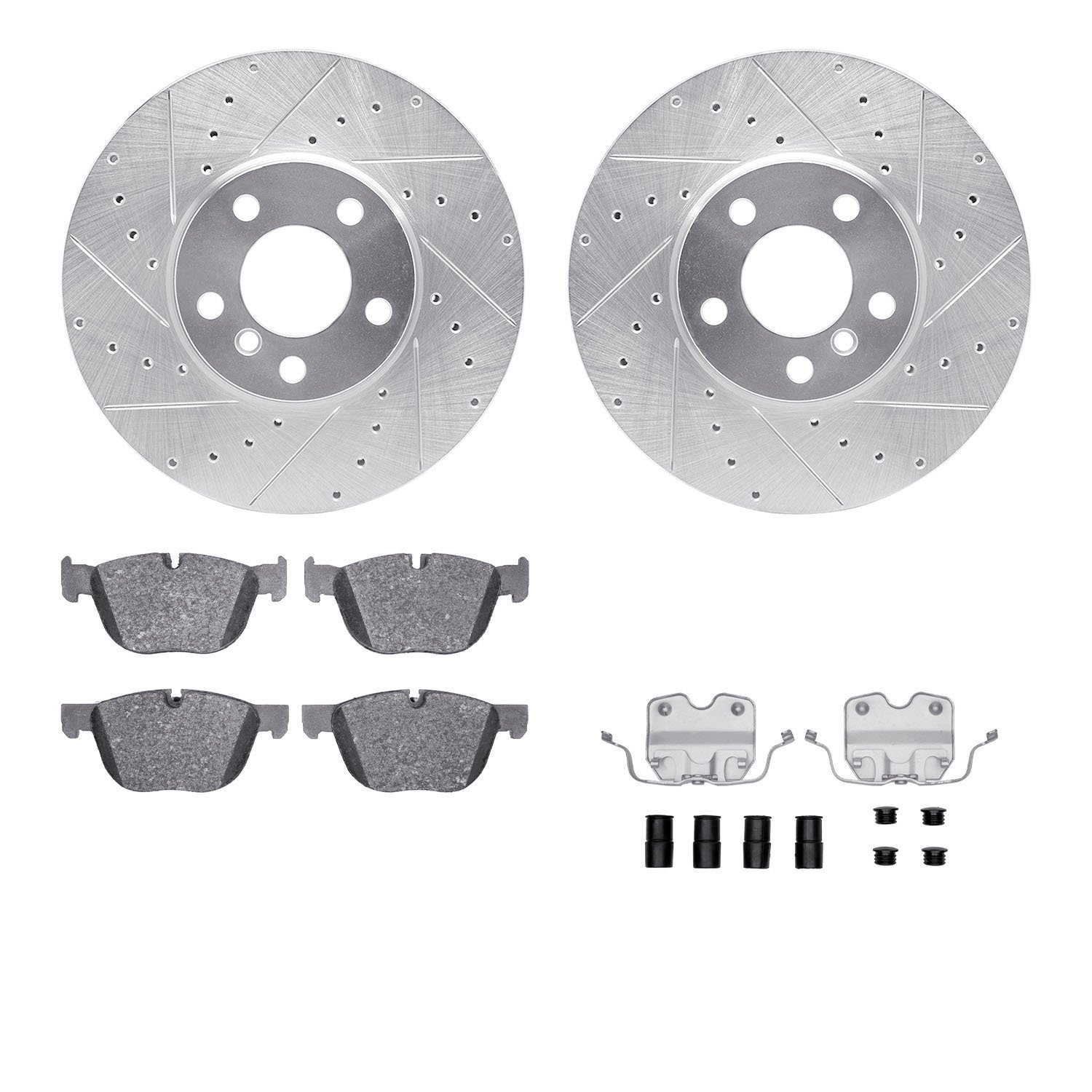 7312-31093 Drilled/Slotted Brake Rotor with 3000-Series Ceramic Brake Pads Kit & Hardware [Silver], 2007-2019 BMW, Position: Fro