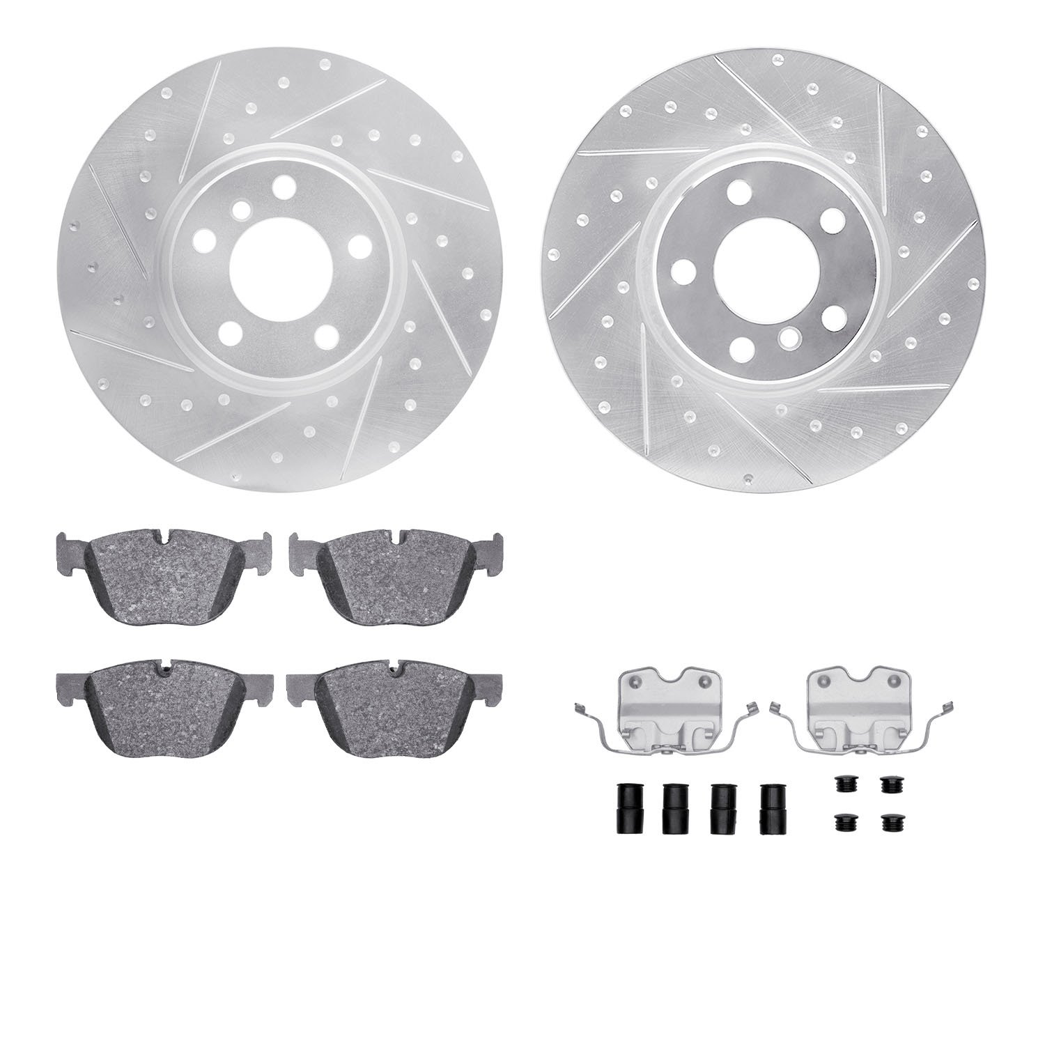 7312-31094 Drilled/Slotted Brake Rotor with 3000-Series Ceramic Brake Pads Kit & Hardware [Silver], 2016-2018 BMW, Position: Fro