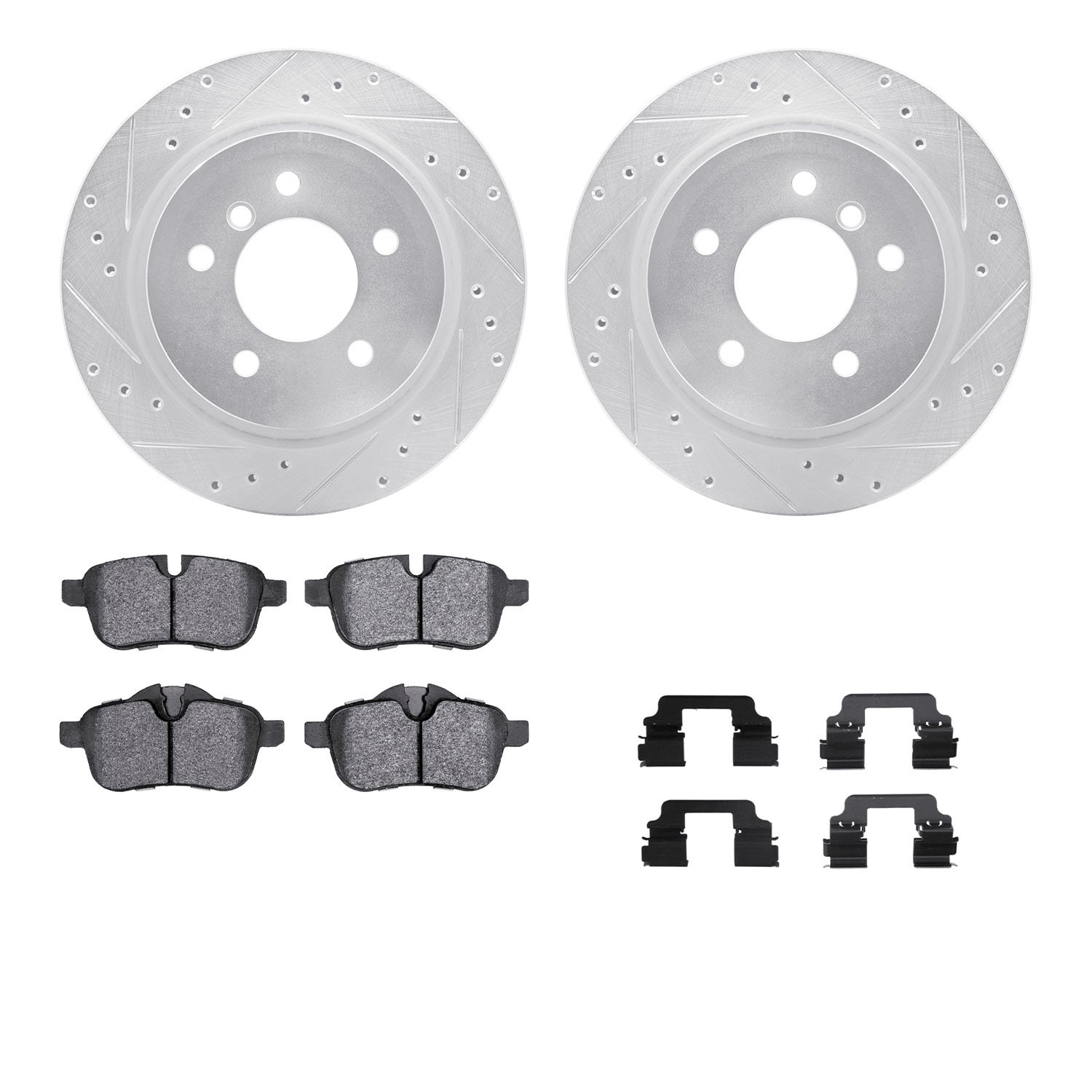 7312-31101 Drilled/Slotted Brake Rotor with 3000-Series Ceramic Brake Pads Kit & Hardware [Silver], 2009-2016 BMW, Position: Rea