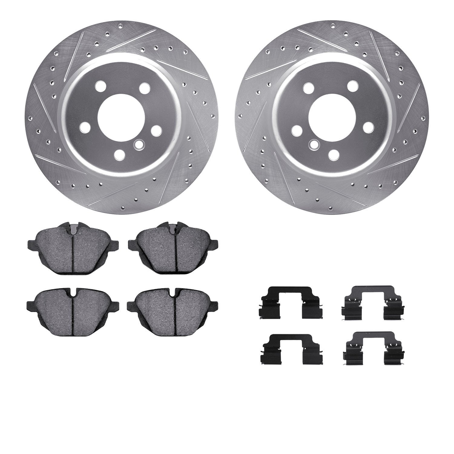 7312-31103 Drilled/Slotted Brake Rotor with 3000-Series Ceramic Brake Pads Kit & Hardware [Silver], 2011-2016 BMW, Position: Rea