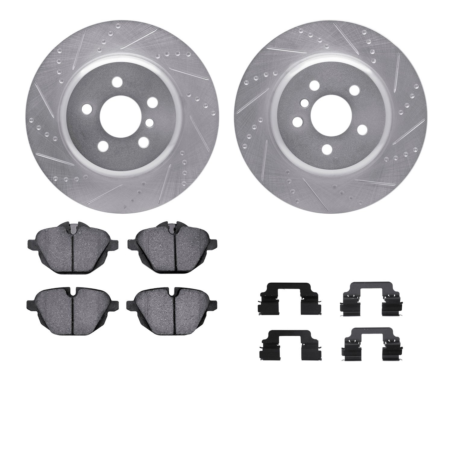 7312-31106 Drilled/Slotted Brake Rotor with 3000-Series Ceramic Brake Pads Kit & Hardware [Silver], Fits Select BMW, Position: R