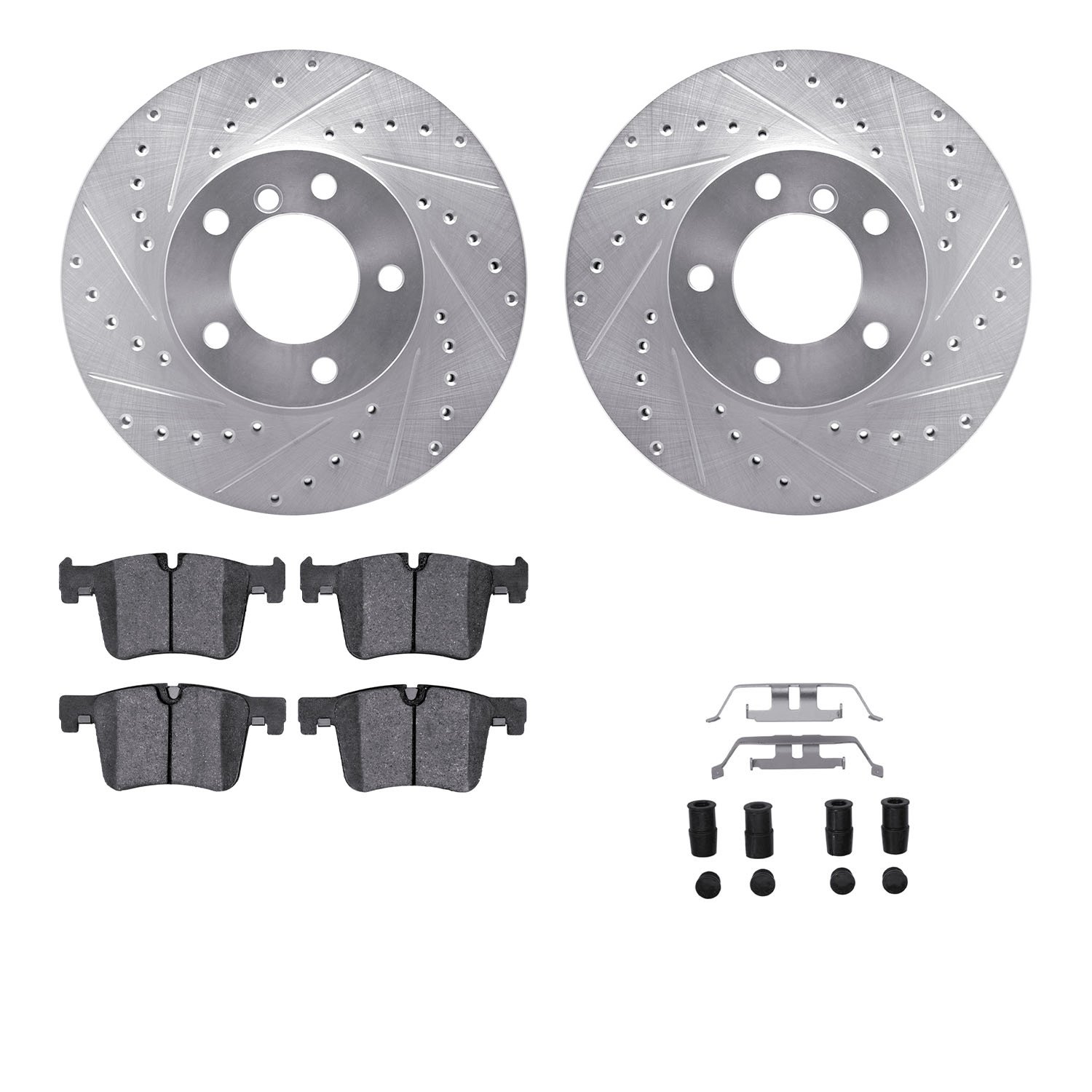 7312-31109 Drilled/Slotted Brake Rotor with 3000-Series Ceramic Brake Pads Kit & Hardware [Silver], 2012-2021 BMW, Position: Fro