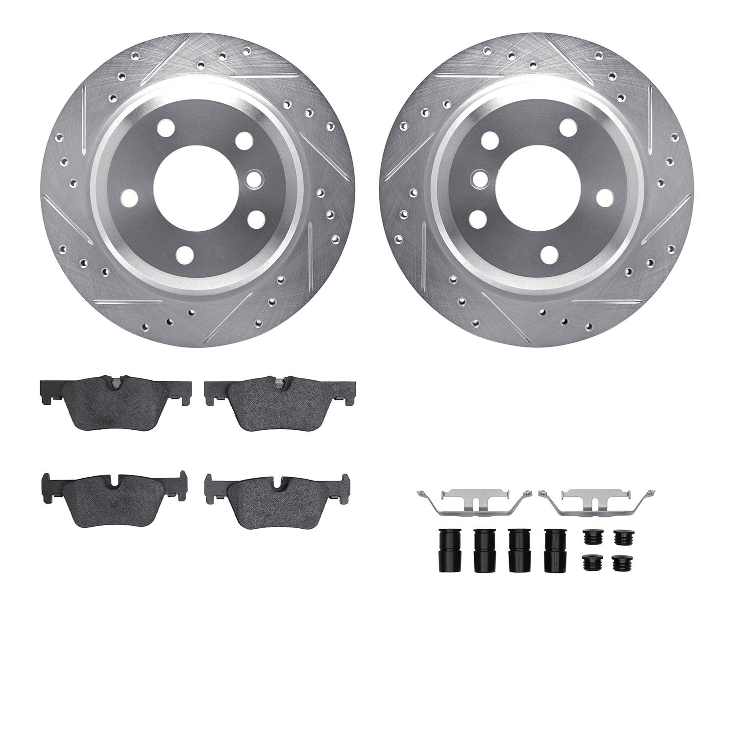 7312-31115 Drilled/Slotted Brake Rotor with 3000-Series Ceramic Brake Pads Kit & Hardware [Silver], 2013-2013 BMW, Position: Rea