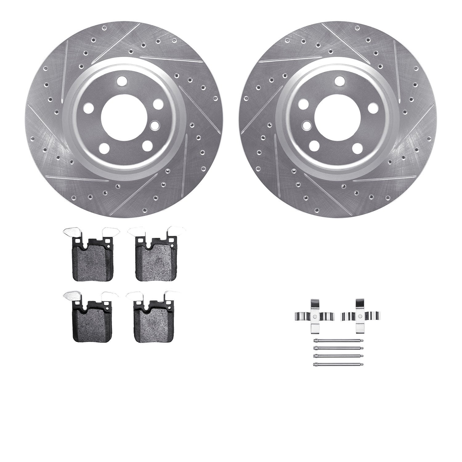 7312-31118 Drilled/Slotted Brake Rotor with 3000-Series Ceramic Brake Pads Kit & Hardware [Silver], 2012-2020 BMW, Position: Rea