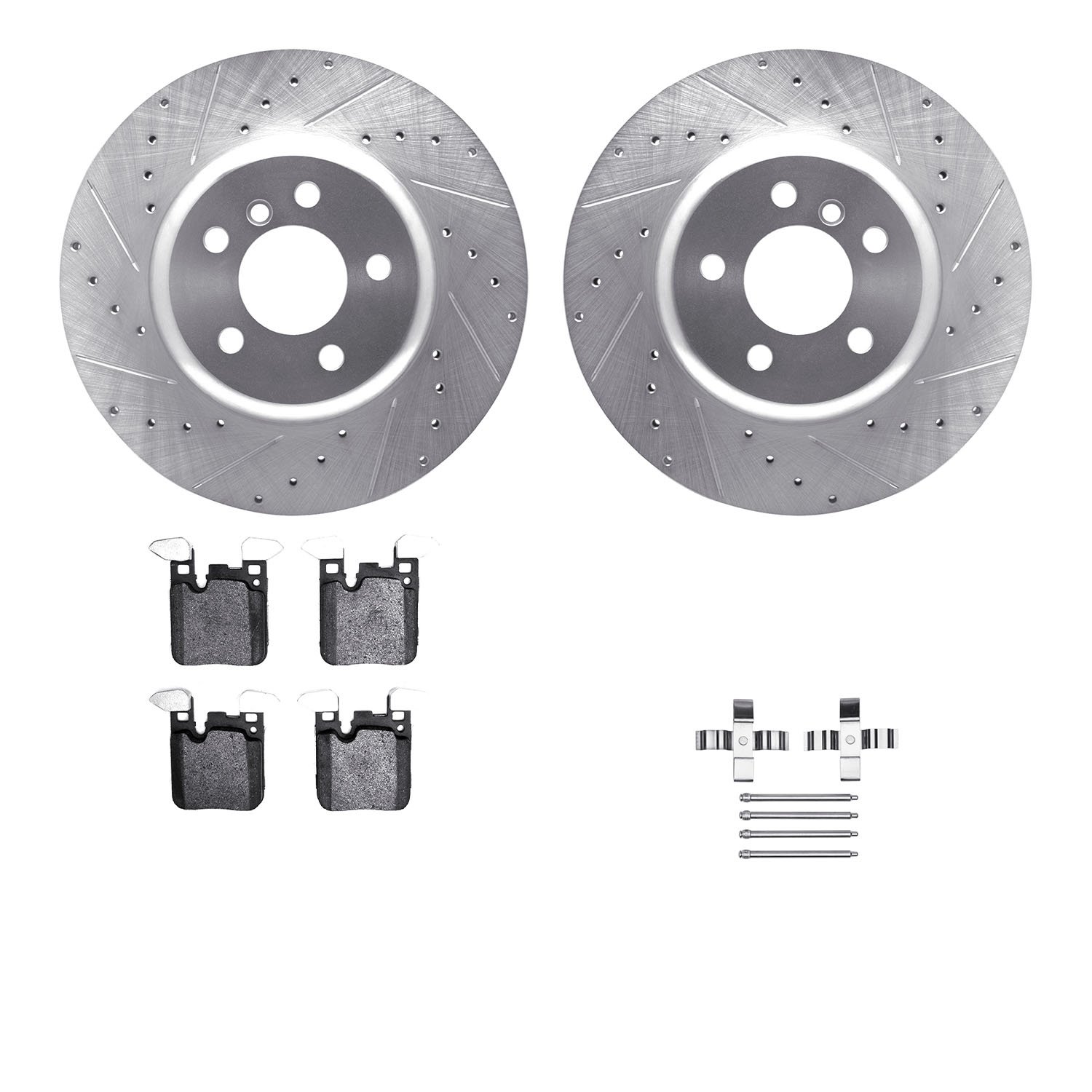 7312-31119 Drilled/Slotted Brake Rotor with 3000-Series Ceramic Brake Pads Kit & Hardware [Silver], 2013-2021 BMW, Position: Rea