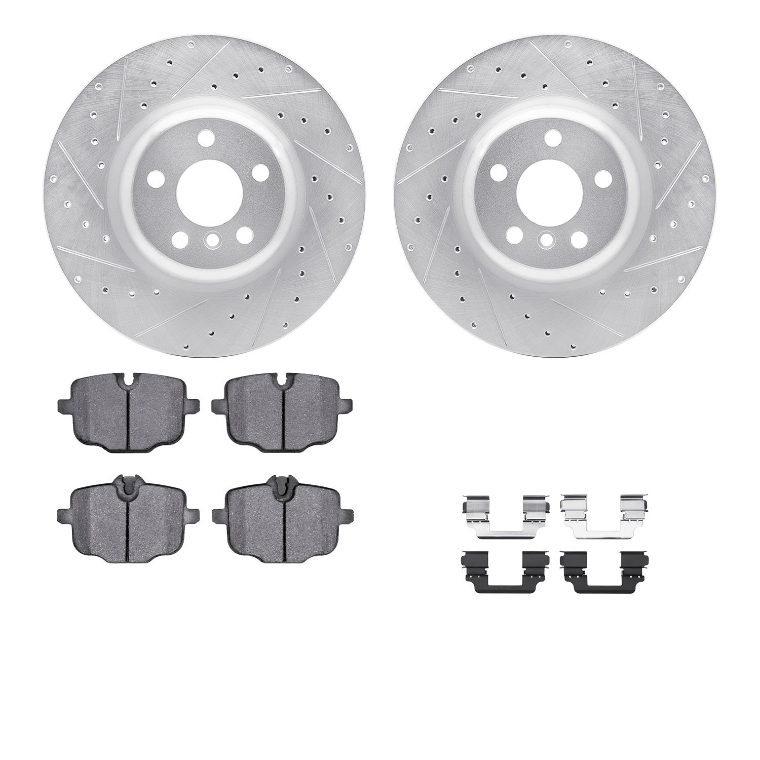 7312-31120 Drilled/Slotted Brake Rotor with 3000-Series Ceramic Brake Pads Kit & Hardware [Silver], Fits Select BMW, Position: R