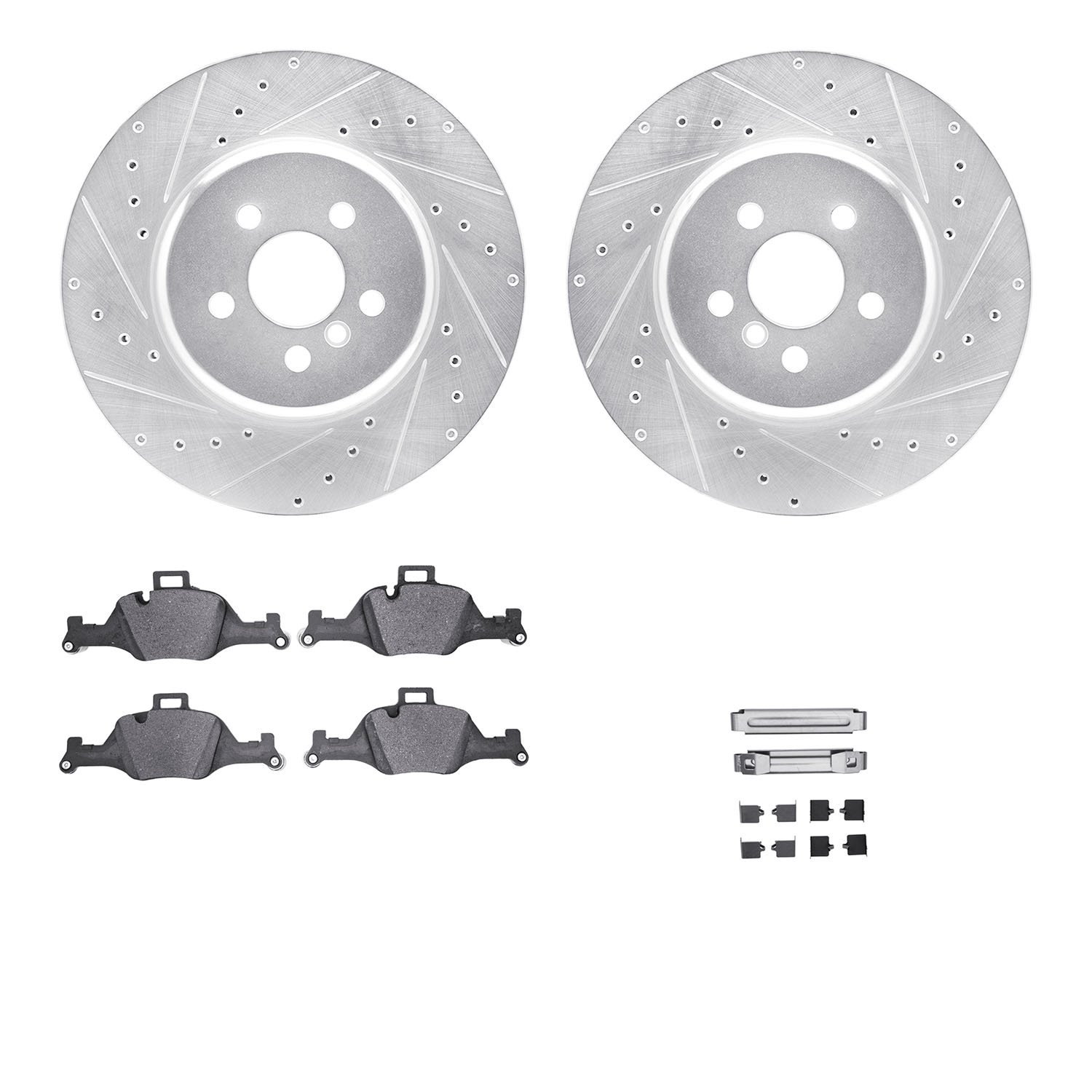 7312-31125 Drilled/Slotted Brake Rotor with 3000-Series Ceramic Brake Pads Kit & Hardware [Silver], Fits Select BMW, Position: F