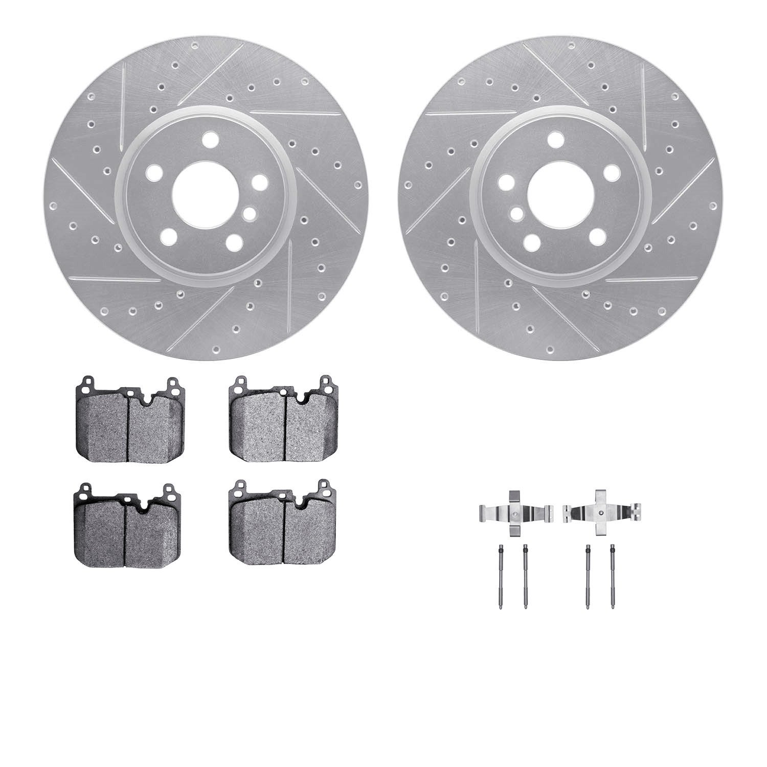 7312-32018 Drilled/Slotted Brake Rotor with 3000-Series Ceramic Brake Pads Kit & Hardware [Silver], 2015-2019 Mini, Position: Fr