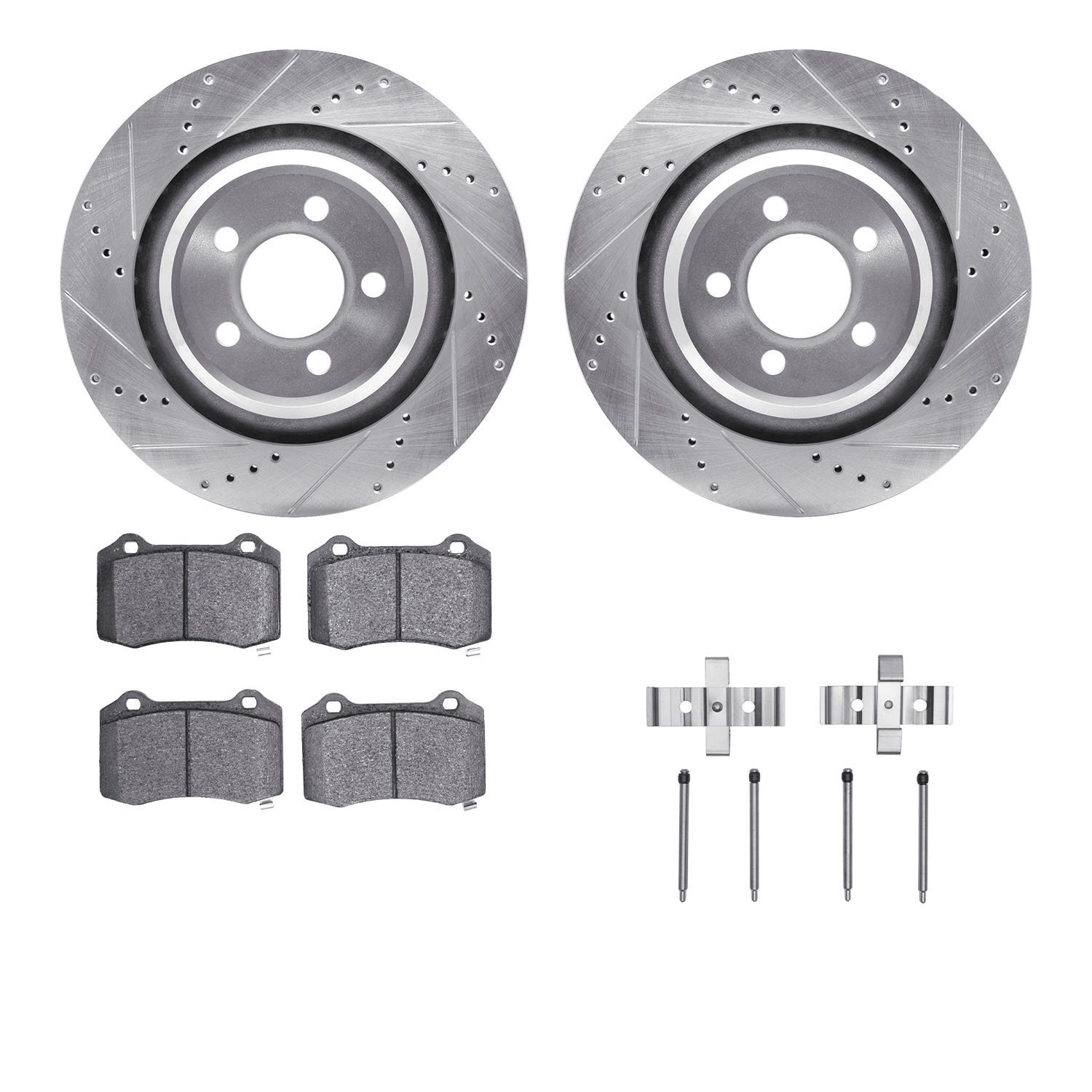 7312-39032 Drilled/Slotted Brake Rotor with 3000-Series Ceramic Brake Pads Kit & Hardware [Silver], Fits Select Mopar, Position: