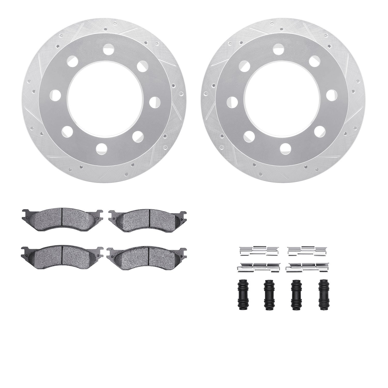 7312-40068 Drilled/Slotted Brake Rotor with 3000-Series Ceramic Brake Pads Kit & Hardware [Silver], 2000-2002 Mopar, Position: R