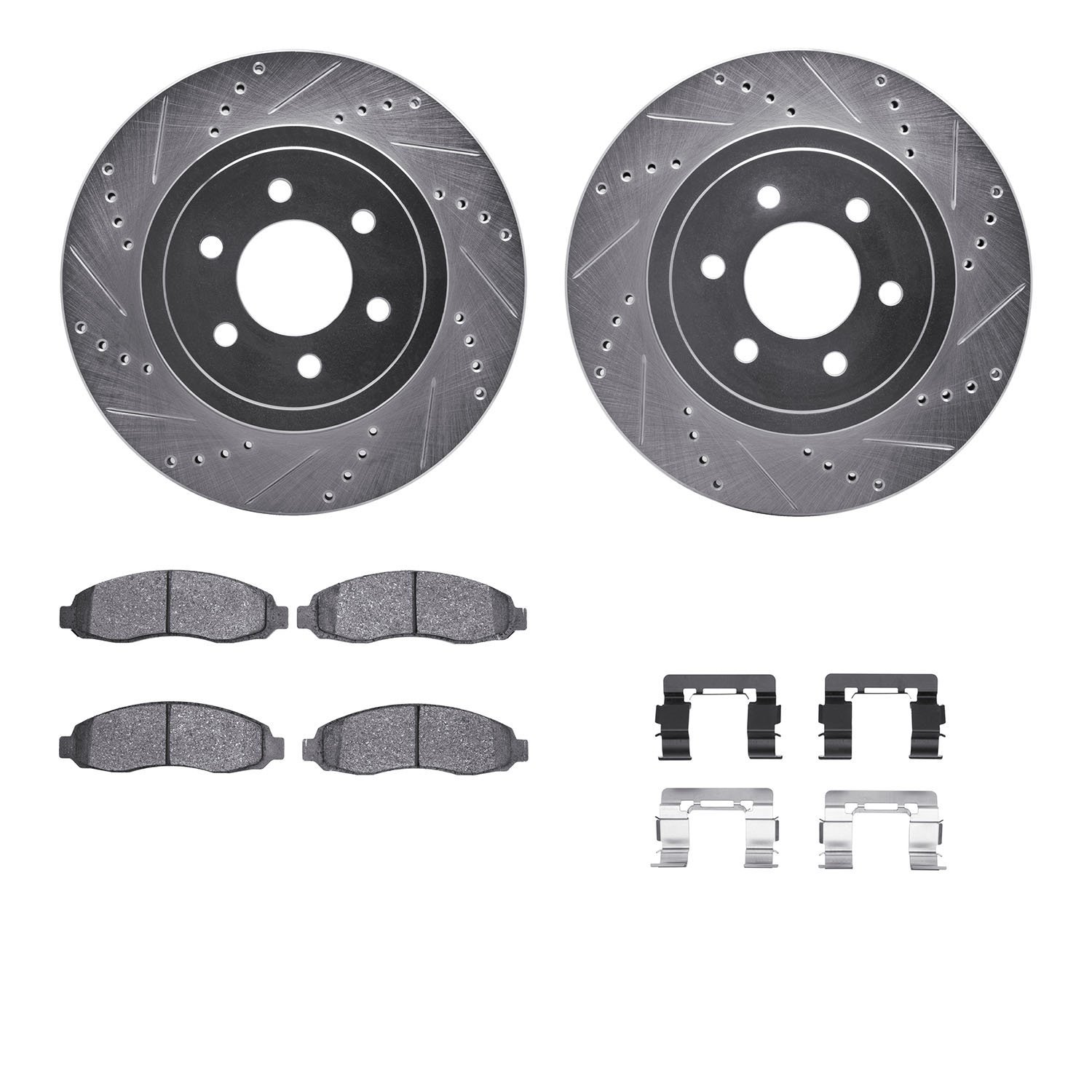 7312-40086 Drilled/Slotted Brake Rotor with 3000-Series Ceramic Brake Pads Kit & Hardware [Silver], 2003-2004 Mopar, Position: F