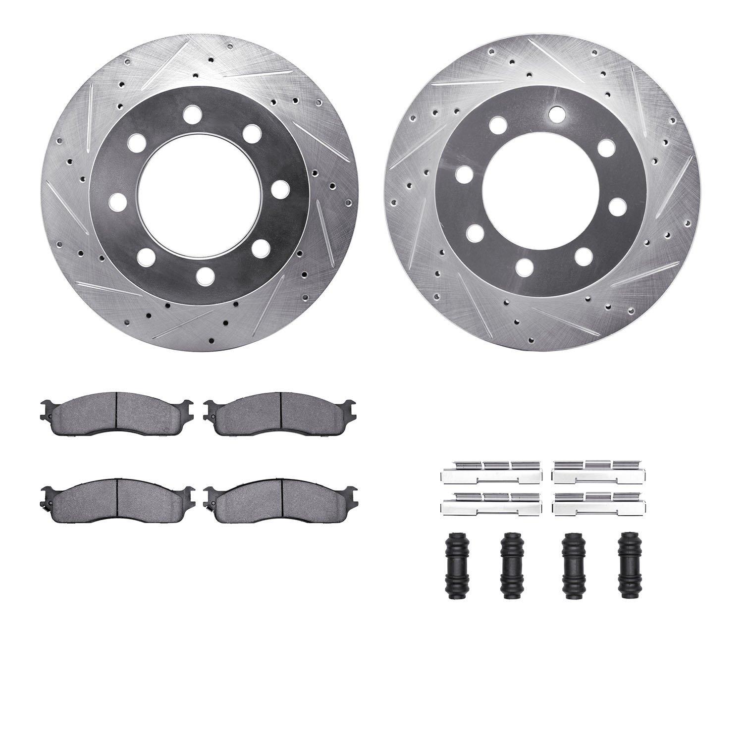 7312-40088 Drilled/Slotted Brake Rotor with 3000-Series Ceramic Brake Pads Kit & Hardware [Silver], 2003-2008 Mopar, Position: F