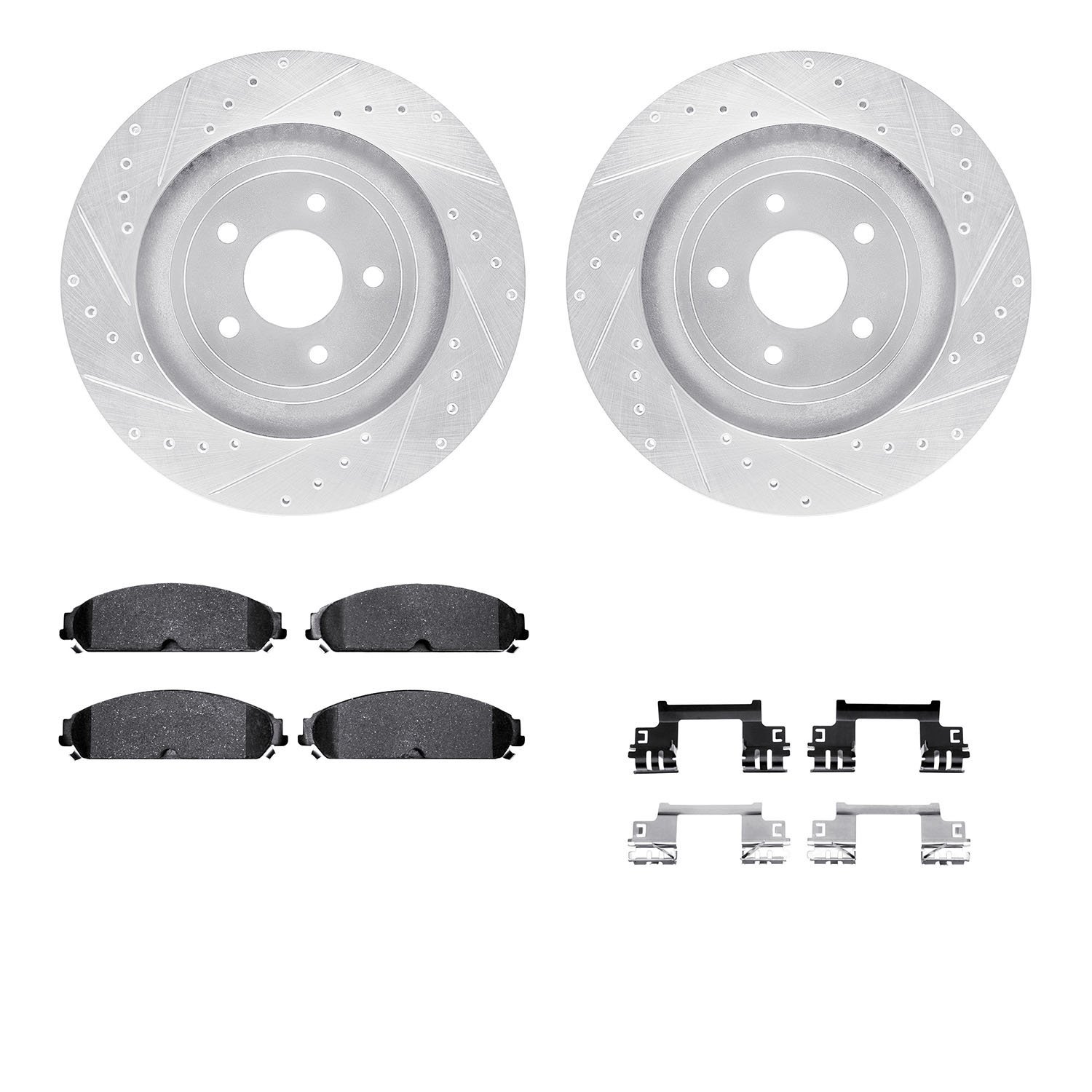 7312-40089 Drilled/Slotted Brake Rotor with 3000-Series Ceramic Brake Pads Kit & Hardware [Silver], 2008-2014 Mopar, Position: F