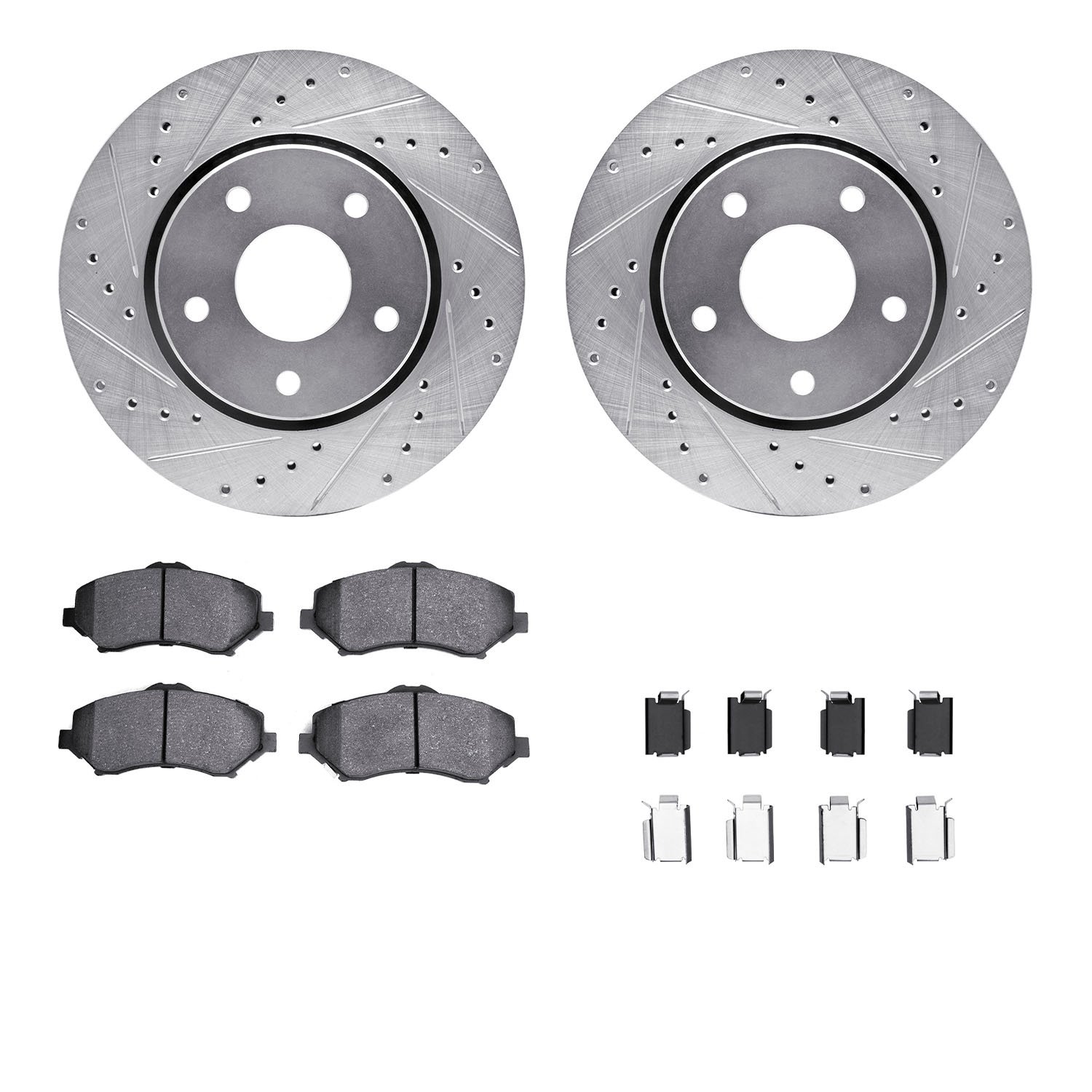 7312-40092 Drilled/Slotted Brake Rotor with 3000-Series Ceramic Brake Pads Kit & Hardware [Silver], 2008-2016 Multiple Makes/Mod