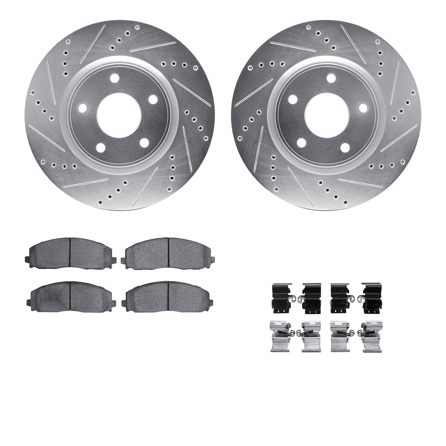 7312-40093 Drilled/Slotted Brake Rotor with 3000-Series Ceramic Brake Pads Kit & Hardware [Silver], Fits Select Multiple Makes/M