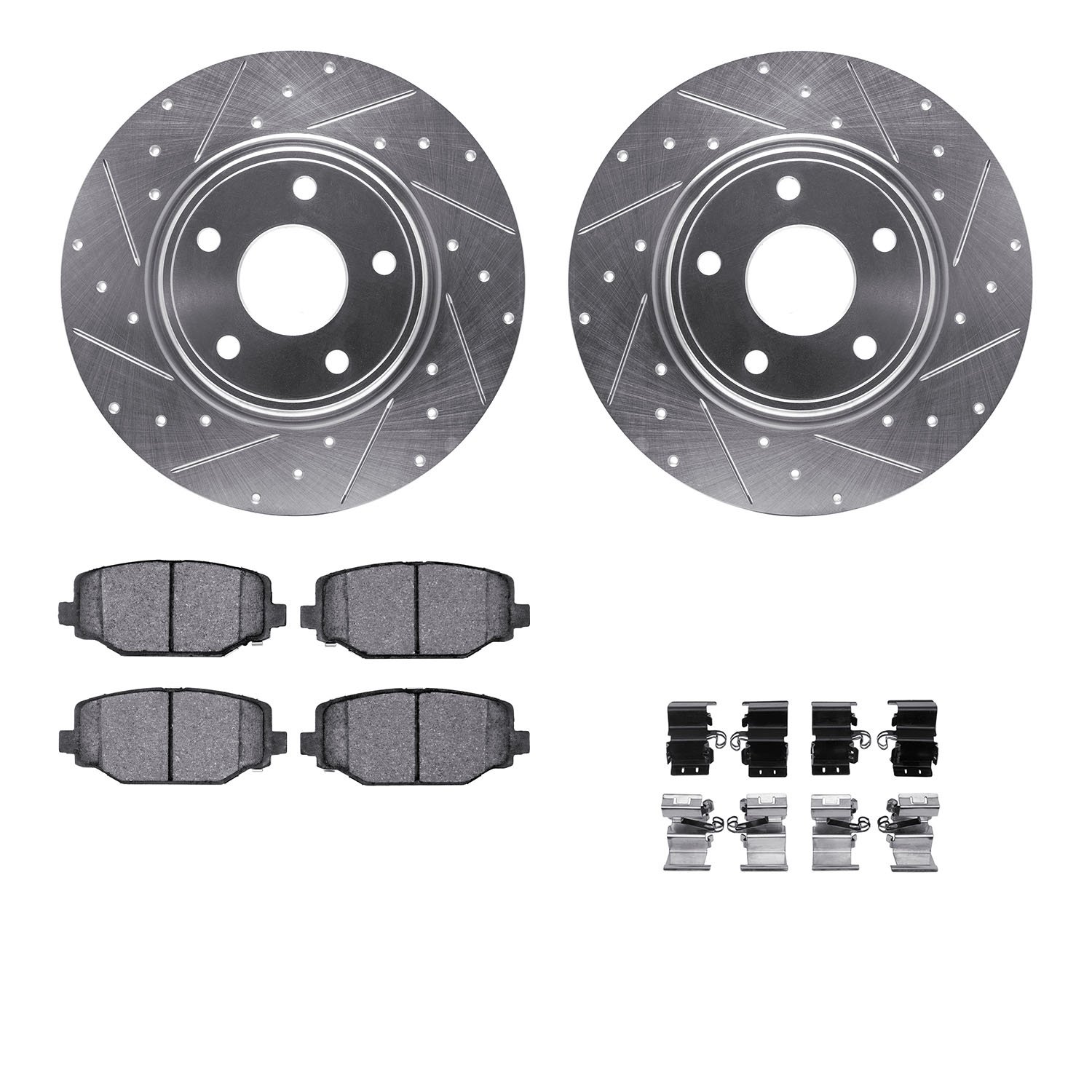 7312-40094 Drilled/Slotted Brake Rotor with 3000-Series Ceramic Brake Pads Kit & Hardware [Silver], 2012-2020 Multiple Makes/Mod