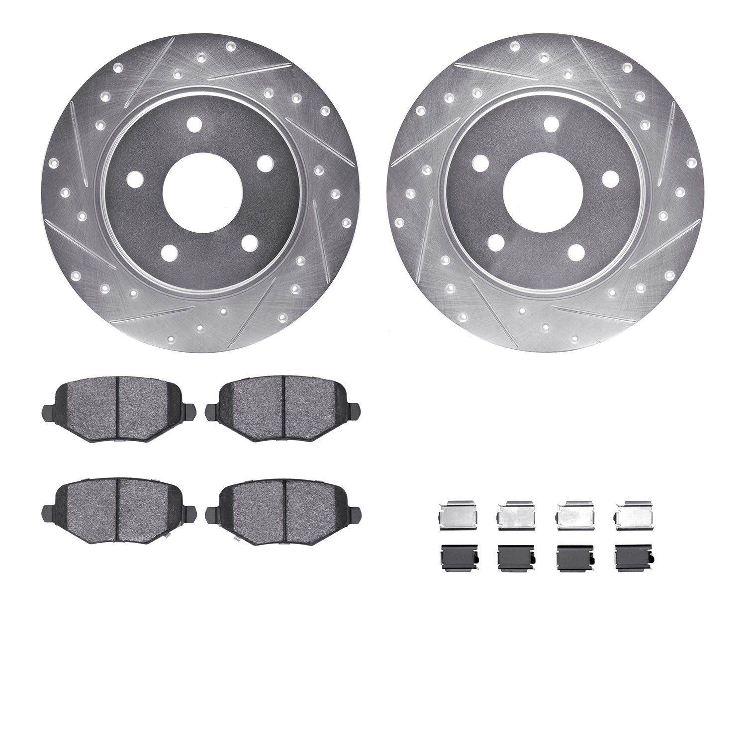 7312-40097 Drilled/Slotted Brake Rotor with 3000-Series Ceramic Brake Pads Kit & Hardware [Silver], 2009-2014 Multiple Makes/Mod