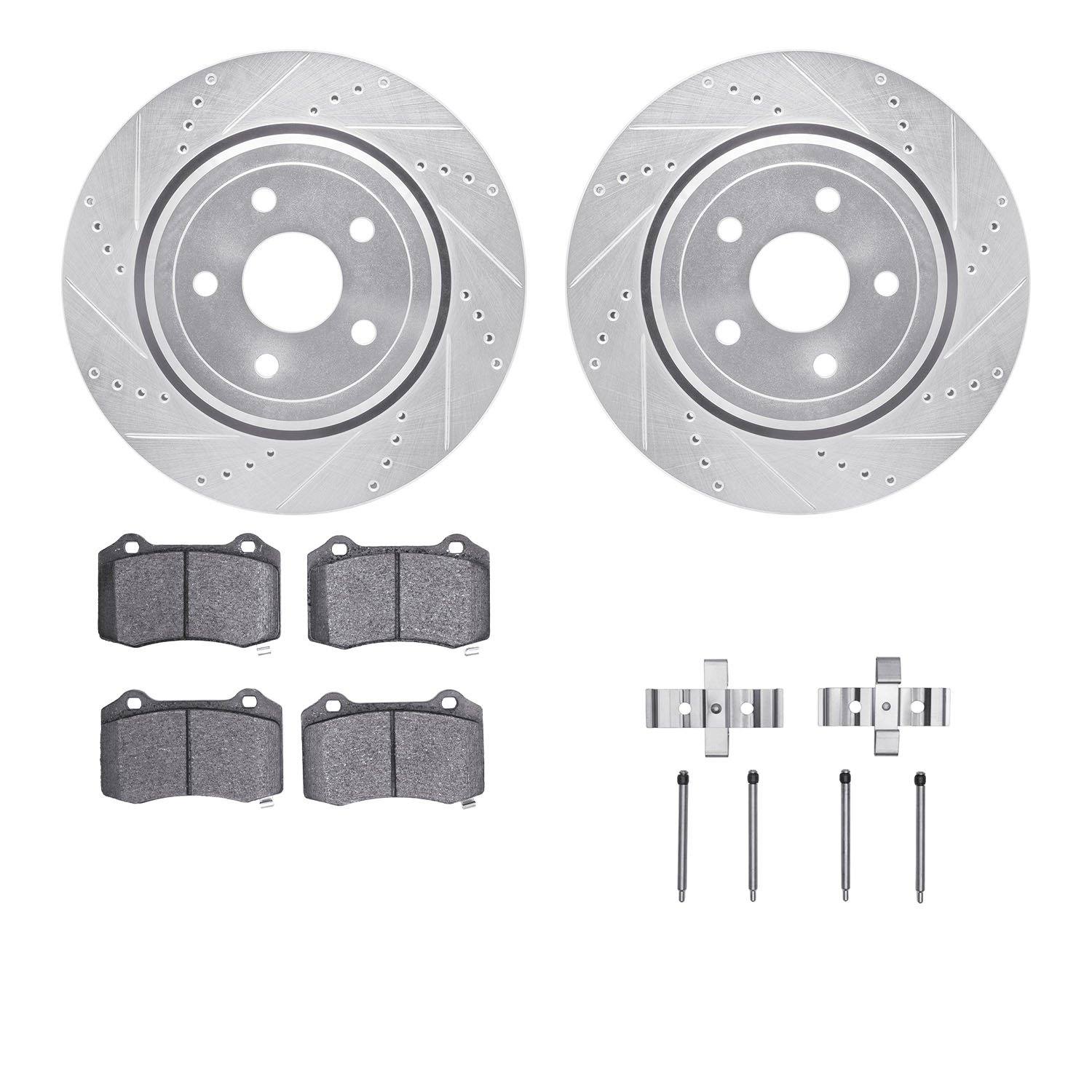 7312-42025 Drilled/Slotted Brake Rotor with 3000-Series Ceramic Brake Pads Kit & Hardware [Silver], Fits Select Mopar, Position: