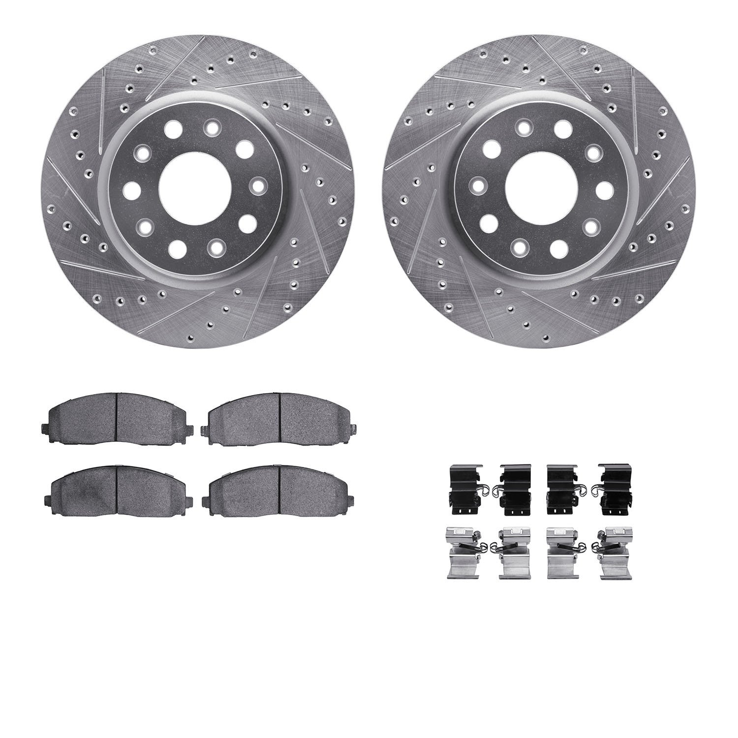 7312-42040 Drilled/Slotted Brake Rotor with 3000-Series Ceramic Brake Pads Kit & Hardware [Silver], Fits Select Mopar, Position: