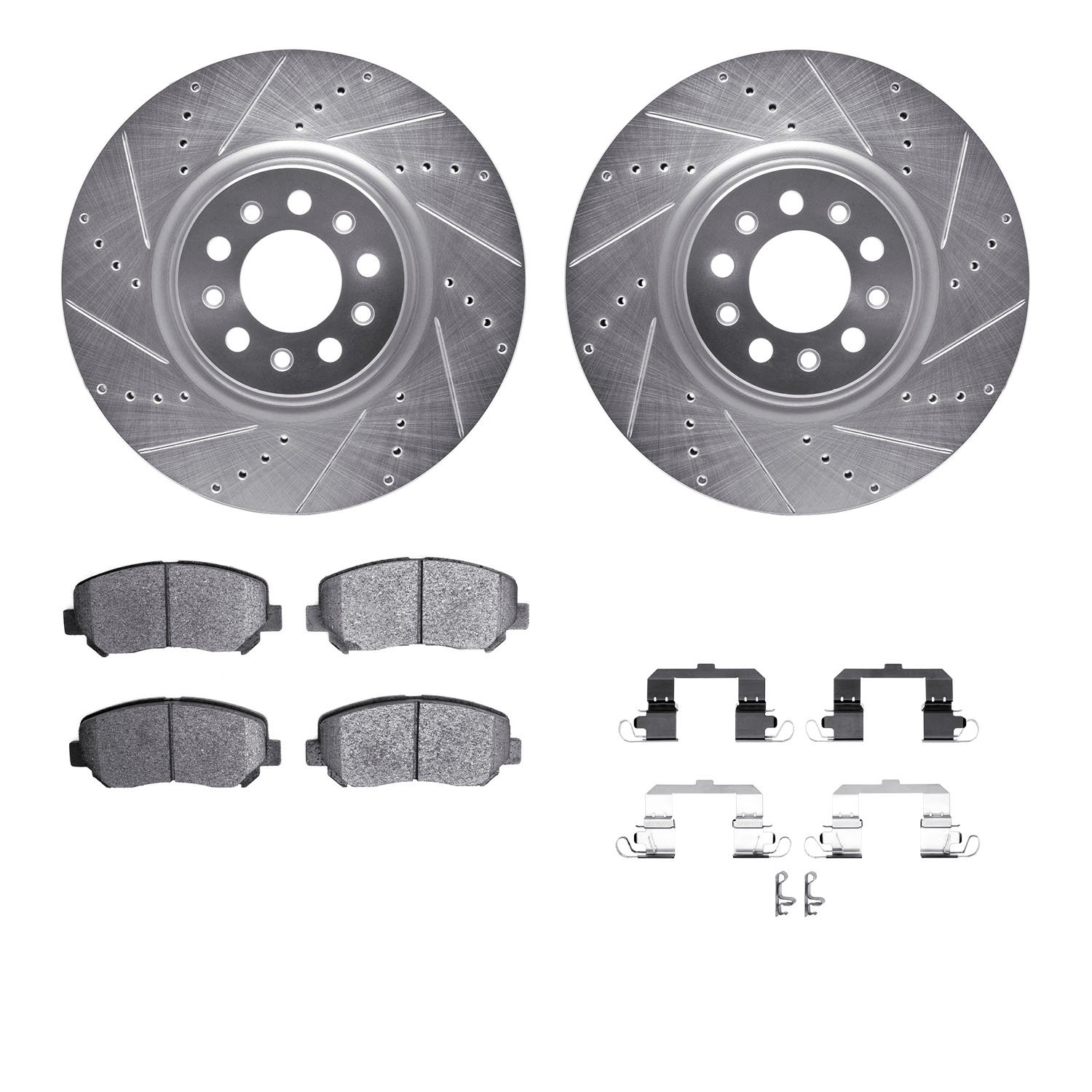 7312-42041 Drilled/Slotted Brake Rotor with 3000-Series Ceramic Brake Pads Kit & Hardware [Silver], 2015-2015 Mopar, Position: F