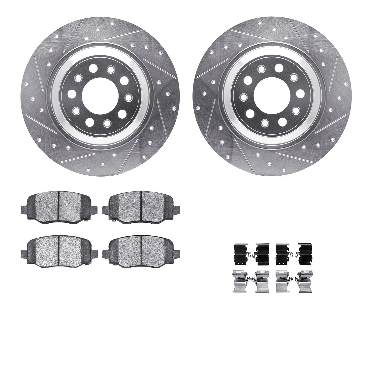 7312-42044 Drilled/Slotted Brake Rotor with 3000-Series Ceramic Brake Pads Kit & Hardware [Silver], Fits Select Mopar, Position: