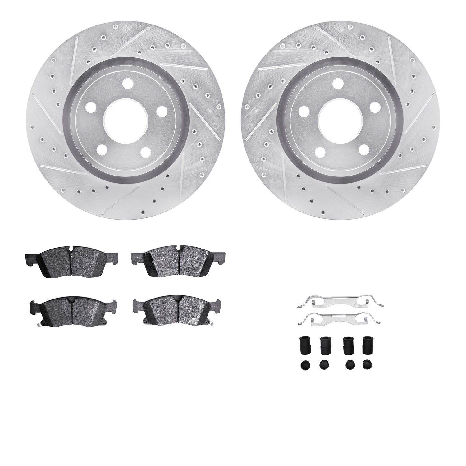 7312-42049 Drilled/Slotted Brake Rotor with 3000-Series Ceramic Brake Pads Kit & Hardware [Silver], Fits Select Mopar, Position: