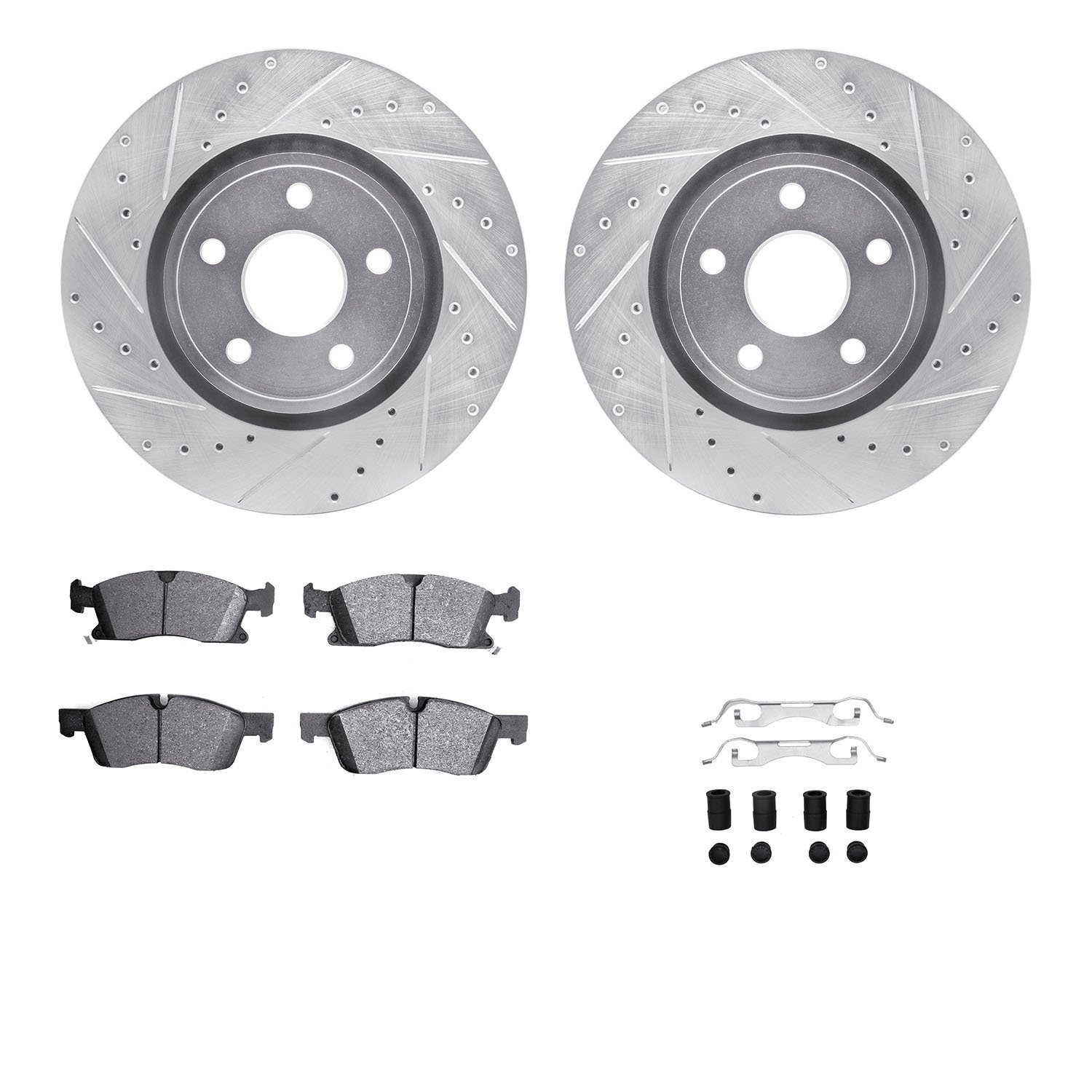 7312-42051 Drilled/Slotted Brake Rotor with 3000-Series Ceramic Brake Pads Kit & Hardware [Silver], Fits Select Mopar, Position: