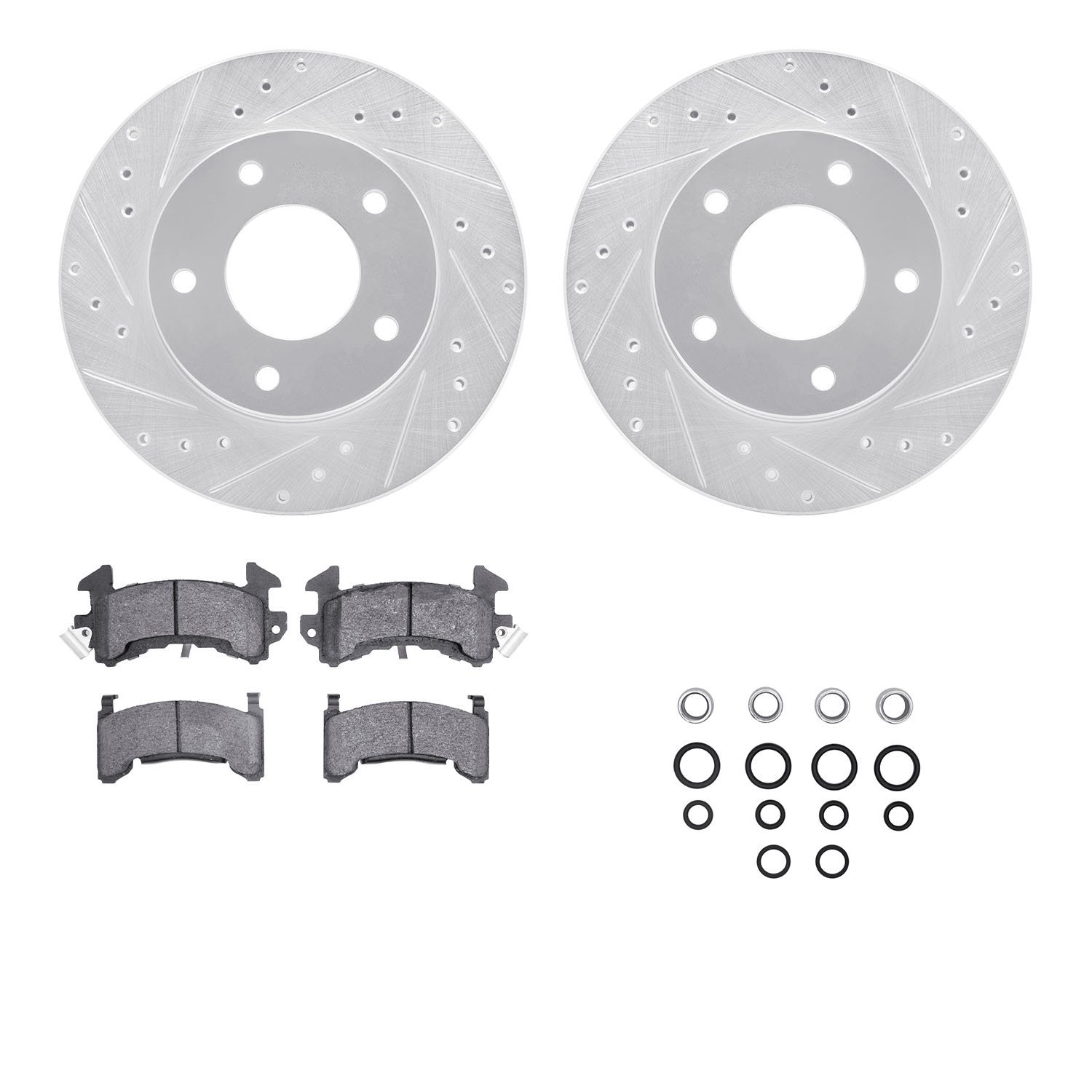 7312-45003 Drilled/Slotted Brake Rotor with 3000-Series Ceramic Brake Pads Kit & Hardware [Silver], 1979-1980 GM, Position: Rear