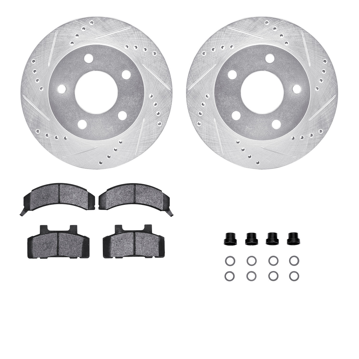 7312-45004 Drilled/Slotted Brake Rotor with 3000-Series Ceramic Brake Pads Kit & Hardware [Silver], 1983-1990 GM, Position: Fron