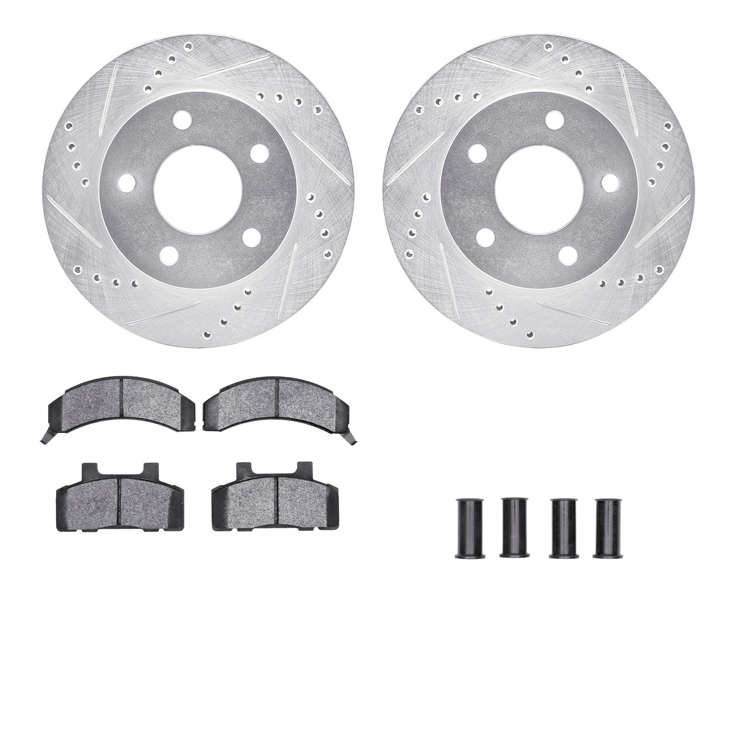 7312-45005 Drilled/Slotted Brake Rotor with 3000-Series Ceramic Brake Pads Kit & Hardware [Silver], 1990-1996 GM, Position: Fron