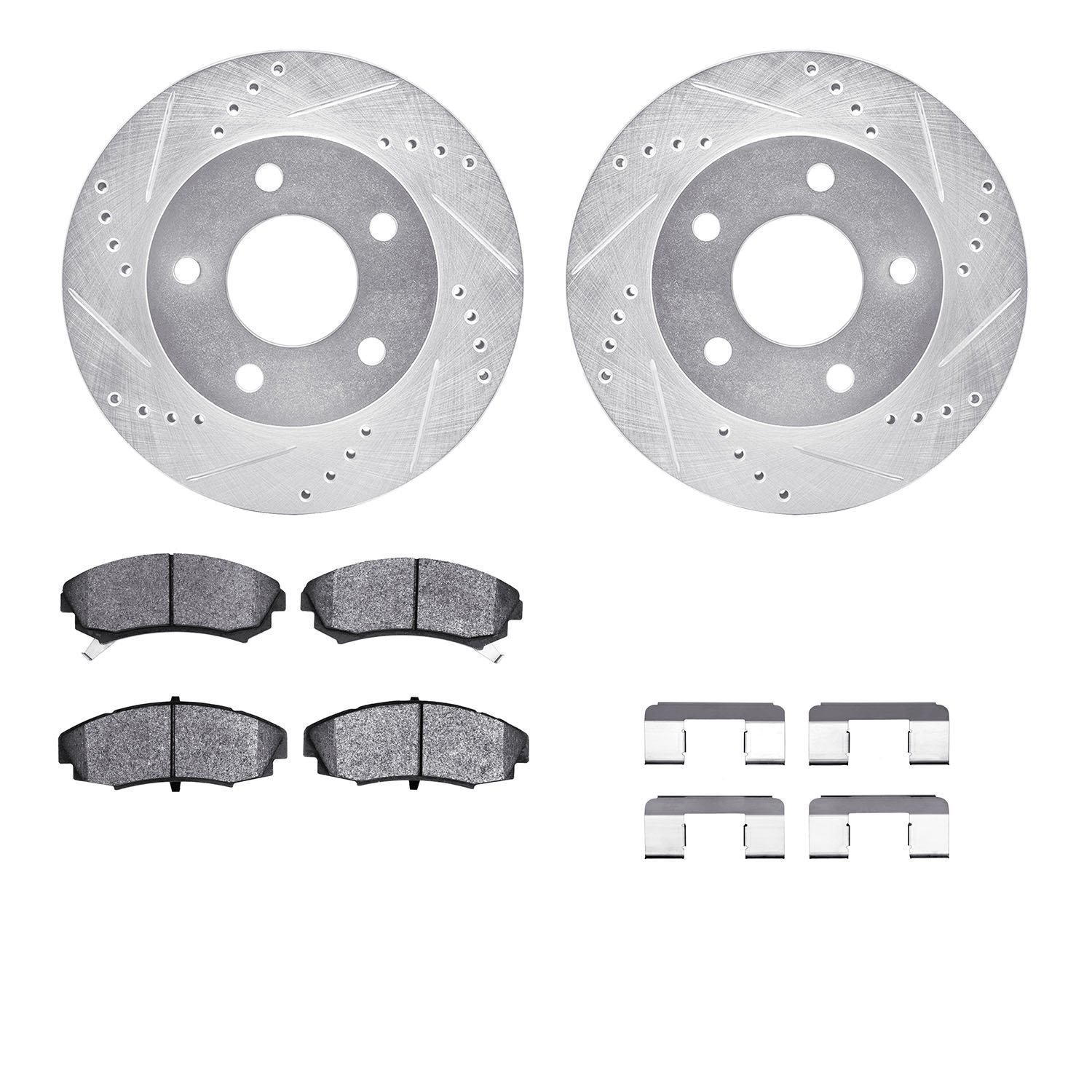 7312-45008 Drilled/Slotted Brake Rotor with 3000-Series Ceramic Brake Pads Kit & Hardware [Silver], 1986-1992 GM, Position: Fron