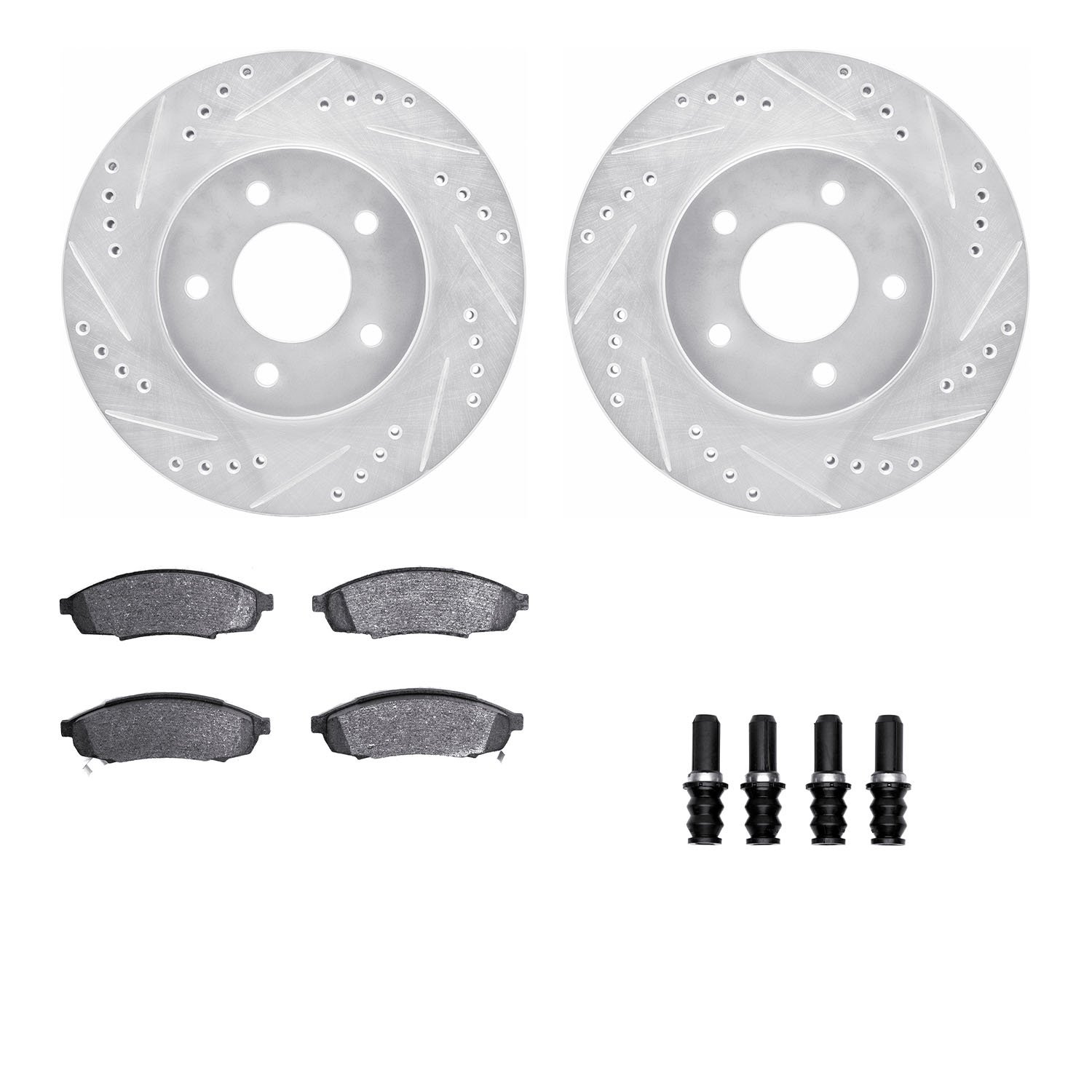 7312-45009 Drilled/Slotted Brake Rotor with 3000-Series Ceramic Brake Pads Kit & Hardware [Silver], 1994-2001 GM, Position: Fron