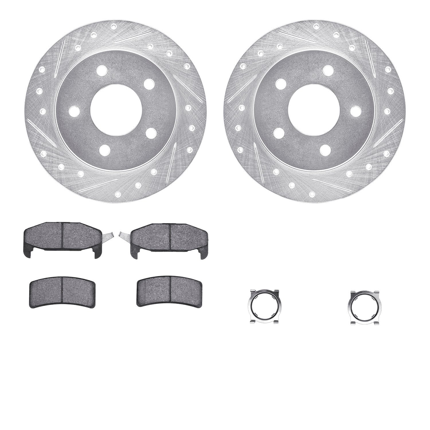 7312-45010 Drilled/Slotted Brake Rotor with 3000-Series Ceramic Brake Pads Kit & Hardware [Silver], 1988-1994 GM, Position: Rear