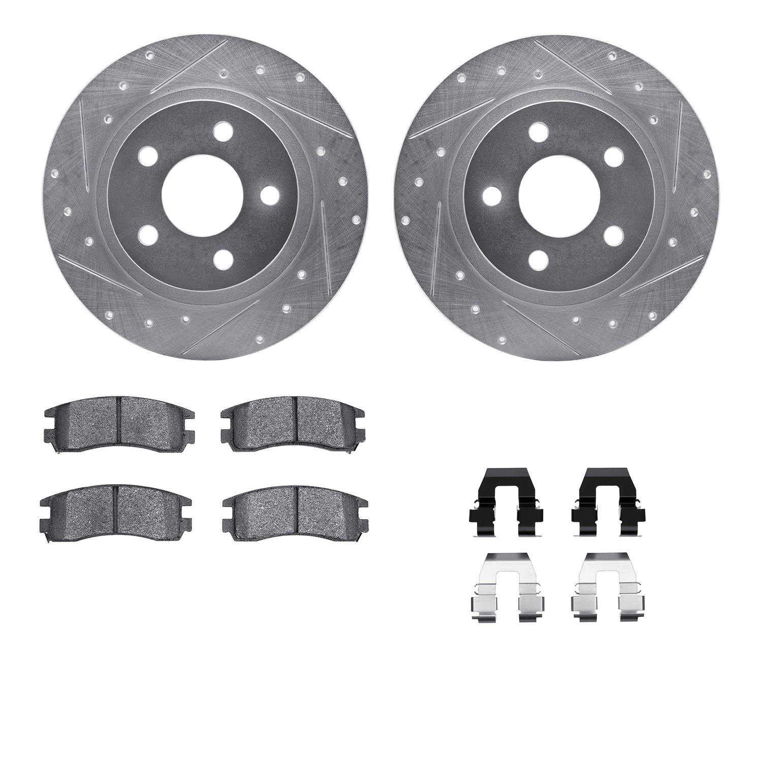 7312-45014 Drilled/Slotted Brake Rotor with 3000-Series Ceramic Brake Pads Kit & Hardware [Silver], 2000-2005 GM, Position: Rear