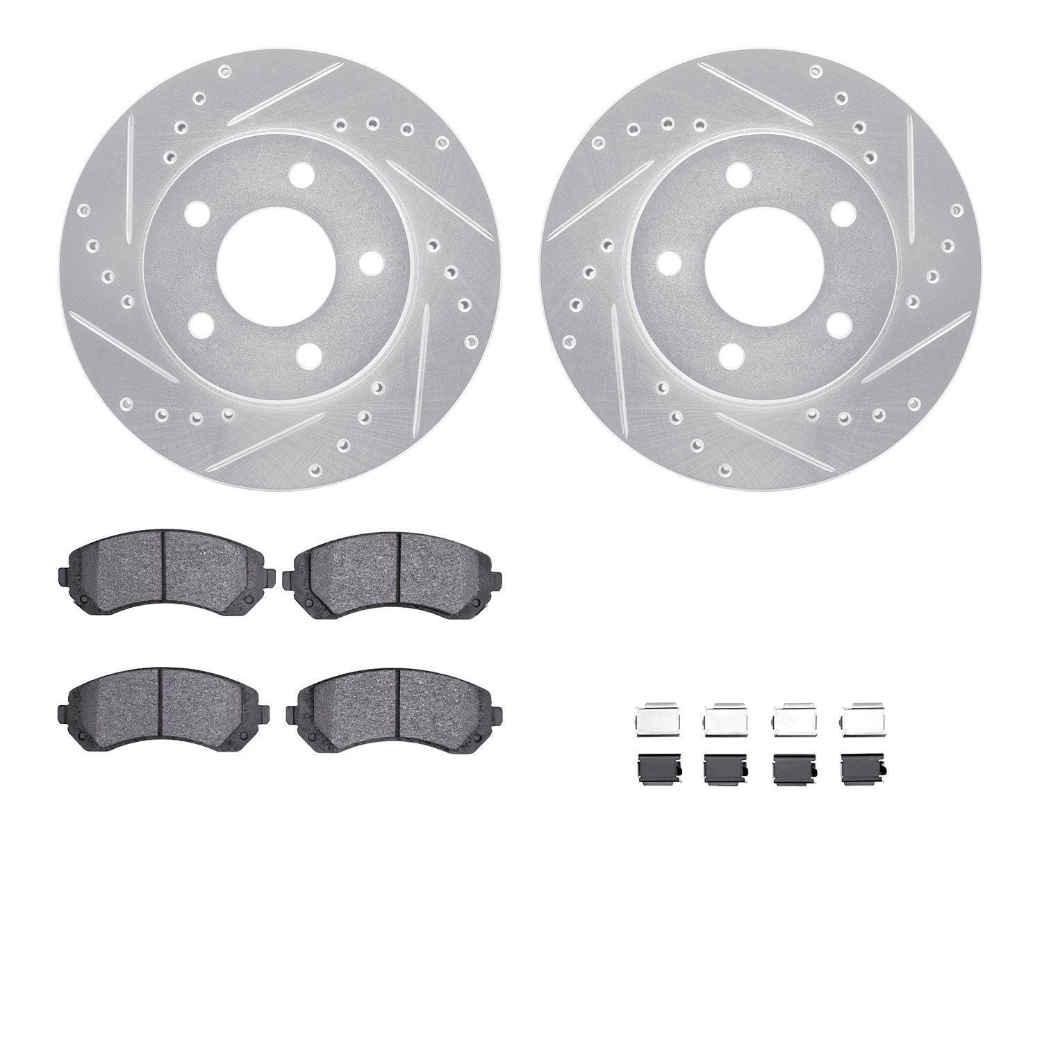 7312-45018 Drilled/Slotted Brake Rotor with 3000-Series Ceramic Brake Pads Kit & Hardware [Silver], 2001-2007 GM, Position: Fron